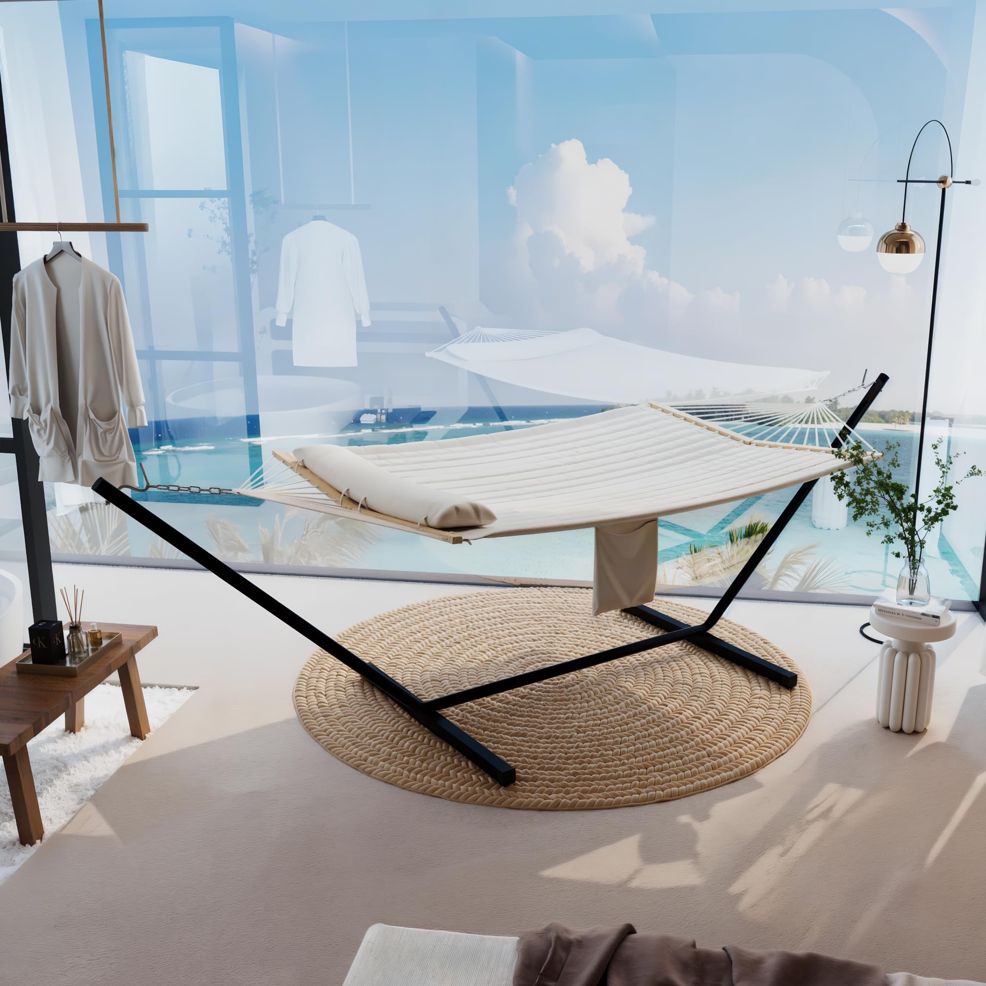 2-Person Hammock With Steel Stand - 450 Lb Capacity, UV-Resistant, Includes Storage Bag For Backyard & Camping