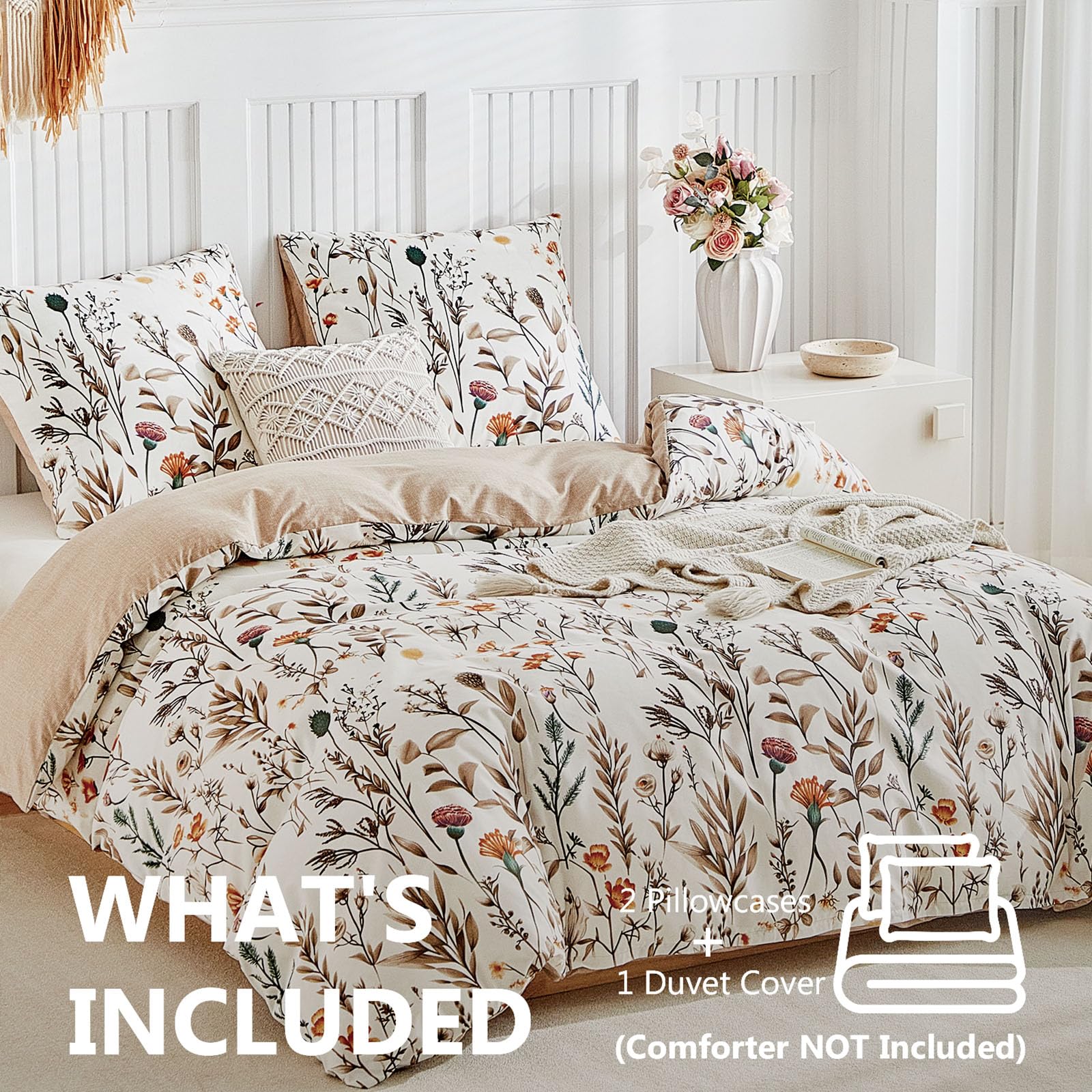 TTCM Funda Nordica Cama 180, Funda Nordica 240 x 260 cm, Incluye 1 Fibra Ultrafina con Estampado Floral Funda Nórdica 240x260 cm + 2 Funda Almohada 65x65 cm, con Cremallera