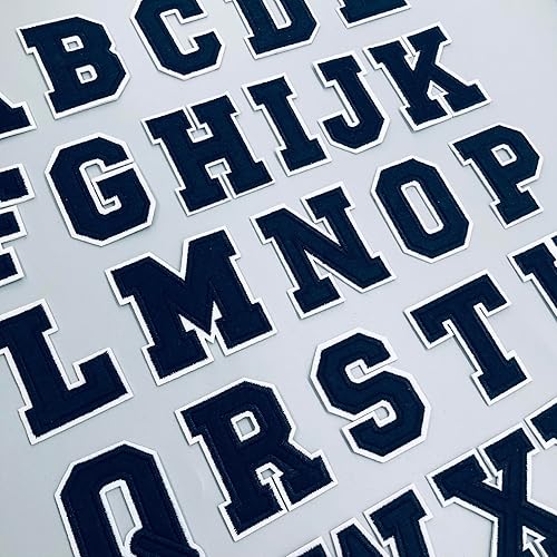 Letras y números medianos para planchar para ropa, sombrero Jeysey, chaquetas de letras, ropa bordada, parches de letras universitarias azul marino