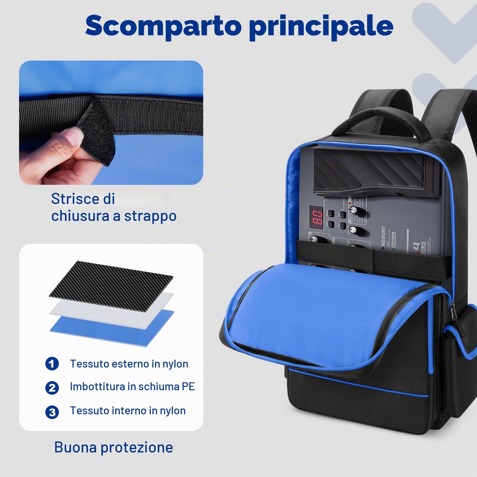 Rexmica Zaino per Pedaliera Chitarra, Custodia per Pedali per Effetti | Compatibile con Boss GT-1/ME-80/ME-90/GX-100/GT-1000, con Scomparti per Laptop, Cavi e Altri Accessori