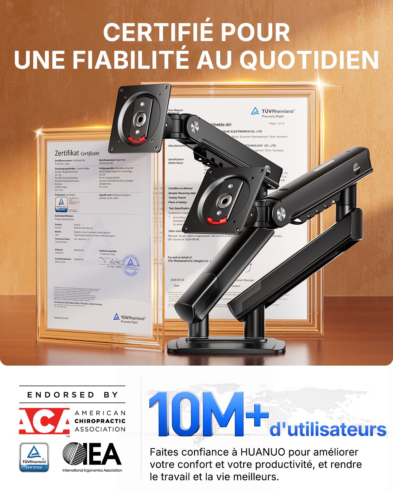 HUANUO Support Double écran PC, pour 2 écrans 13–32" (Max. 9 kg), FlowLift Pro Bras écran, MechaSpring(Inclinaison/Pivotement/Rotation), Montage VESA sans Outil, Montage par Pince en C ou par œillet