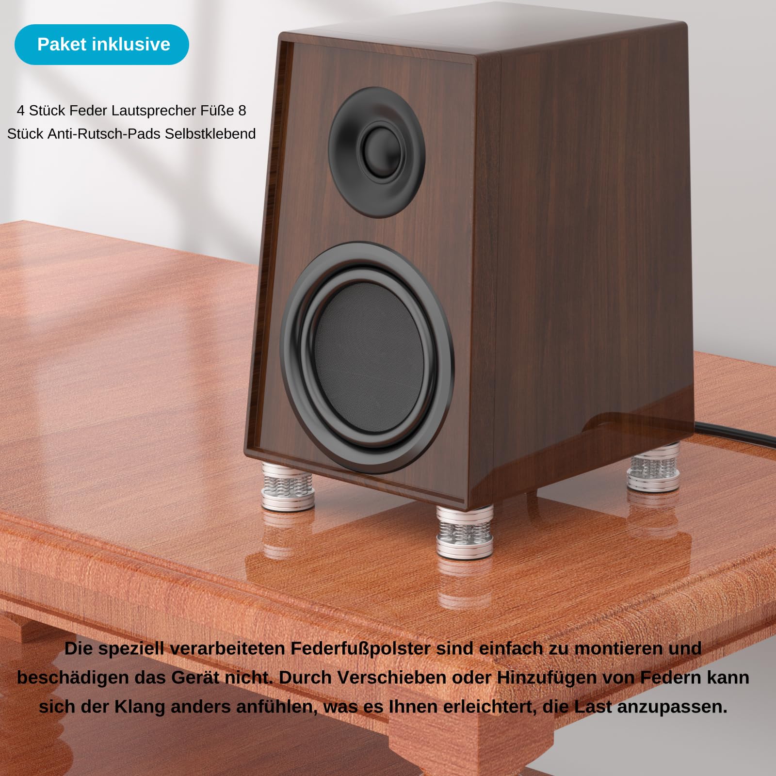 Monosaudio Lot de 4 pieds de haut-parleur HiFi - Pieds en aluminium - Amortisseur - Pieds d'isolation HiFi - Dessous de verre pour amplificateur, platine disque, caisson de basses (argent, SP4438)