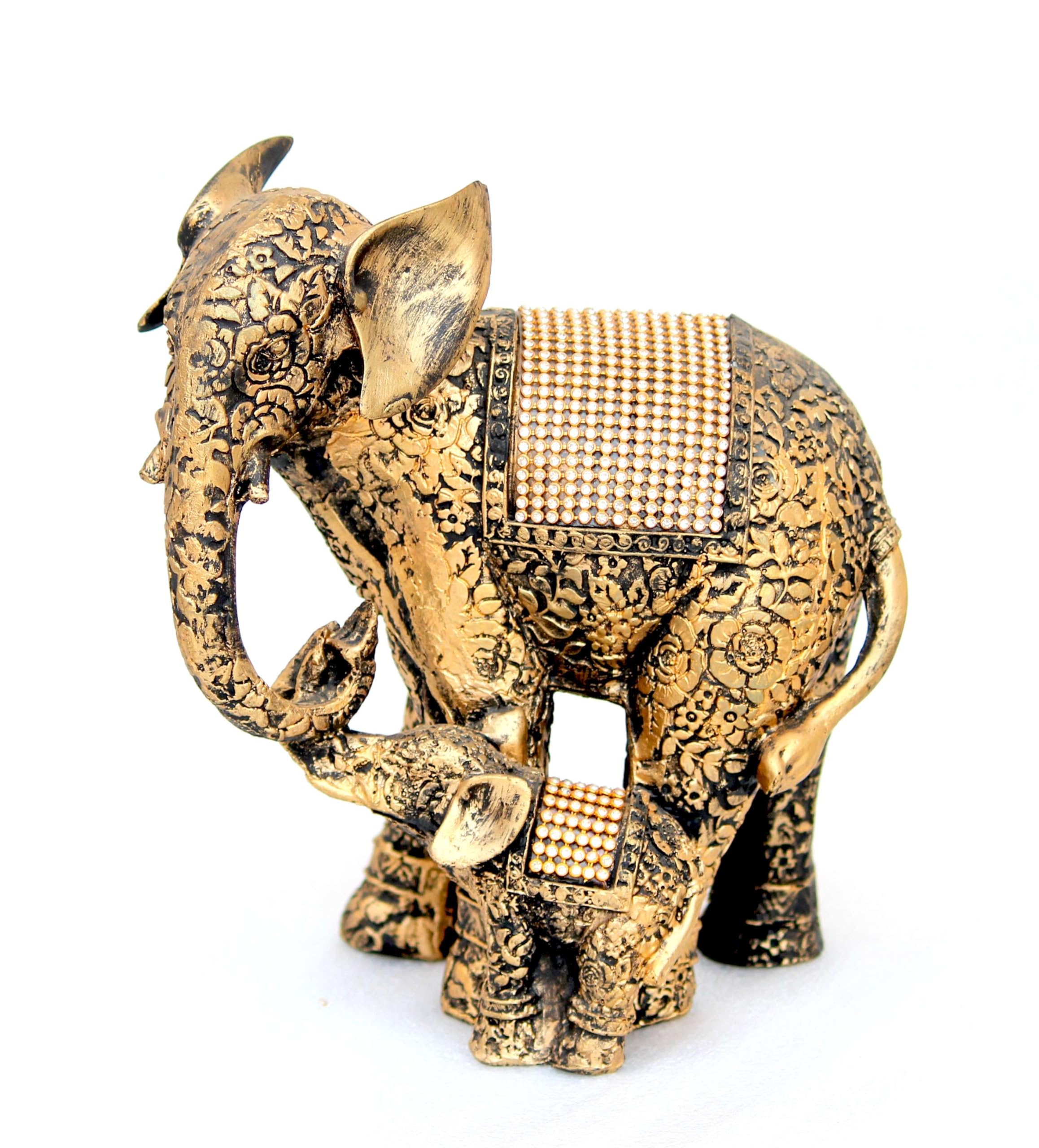 Great Craft N Creations Handcrafted Antique Finish Elephant with Child Decorative Showpiece - 20 cm (Polyresin, Multicolor)