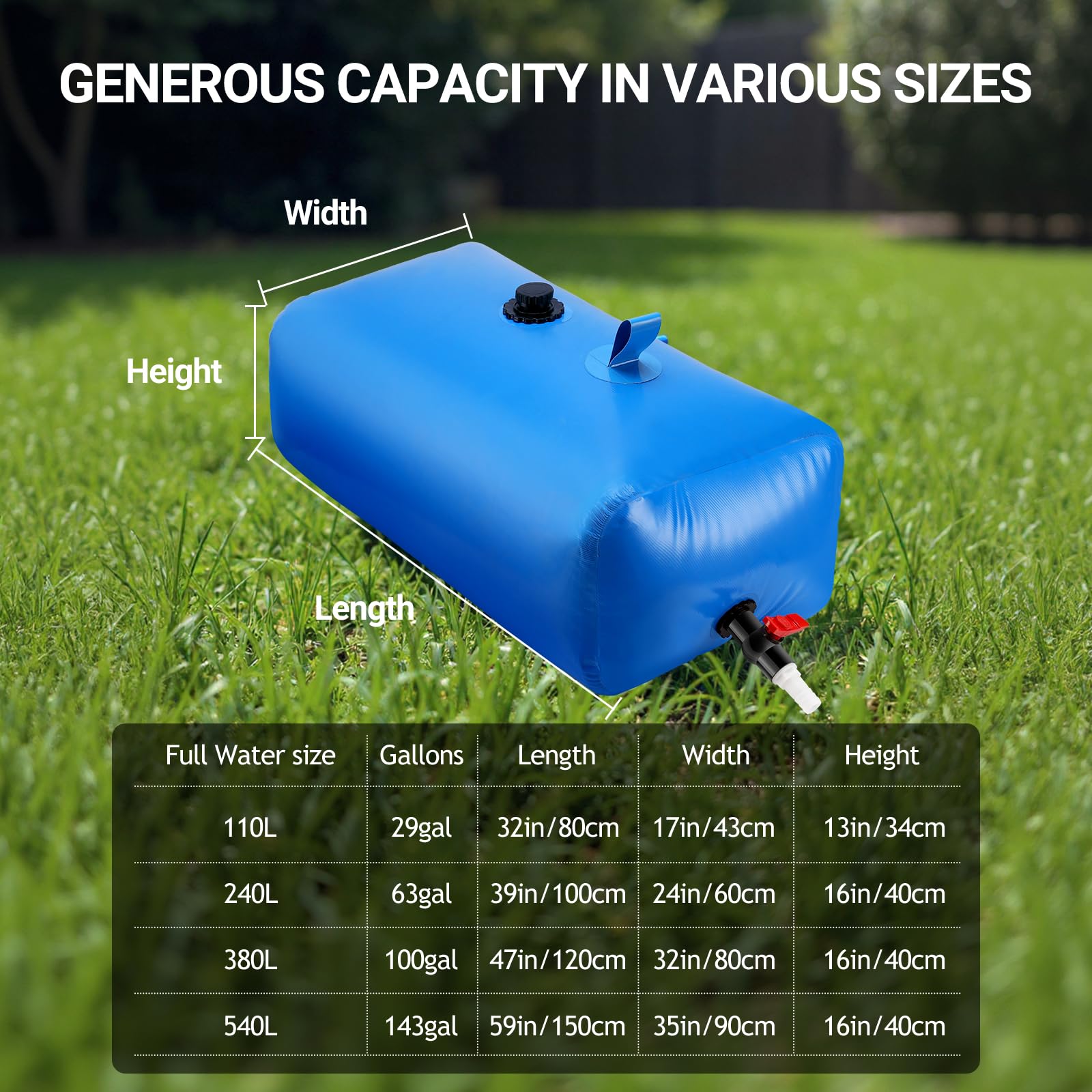Faltbarer Wassertank 110 L/29 Gallonen mit verstärkten Griffen – Tragbarer Wassertank mit großem Fassungsvermögen für Dürrevorsorge, Brandschutz, landwirtschaftliche Bewässerung und Outdoor-Einsatz