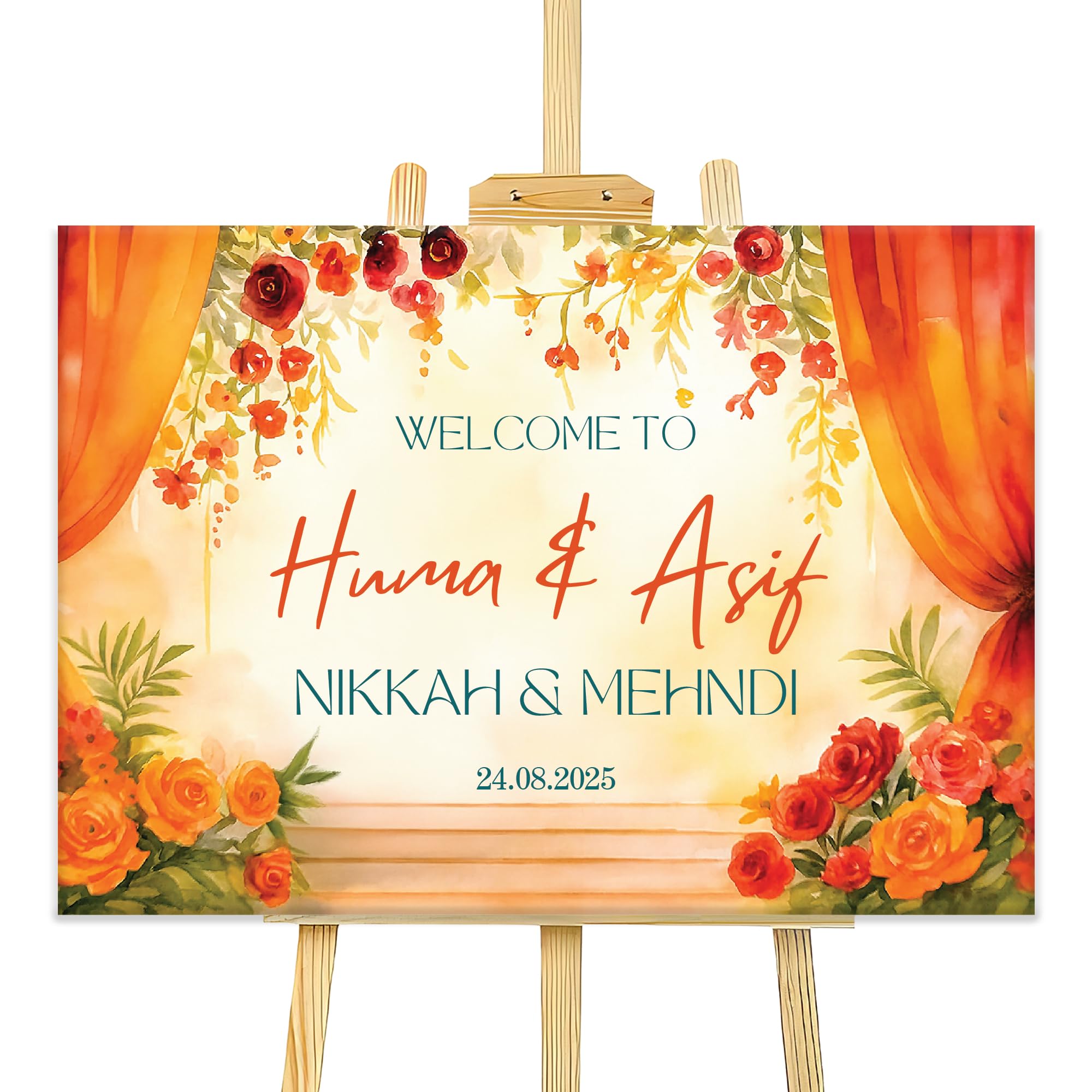 Personalised Mehndi Welcome Entrance Sign Board Custom Indian Wedding Party Decor A1 Foamex Board (Design 13)