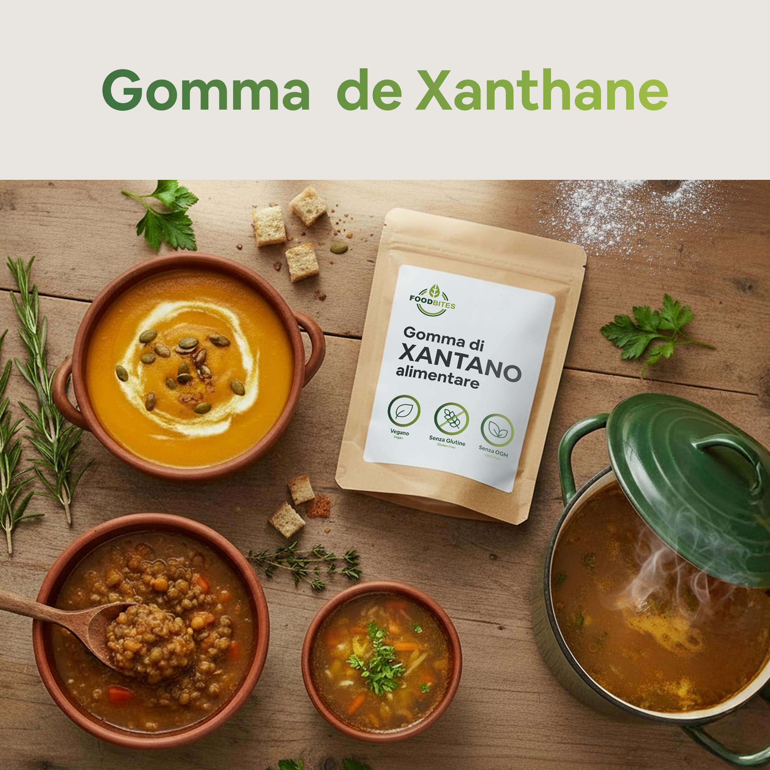 Food Bites Gomme de Xanthane en Poudre 1 Kg – Épaississant Alimentaire Vegan et Sans Gluten – Xanthan Gum Idéale pour Desserts, Glaces – eBook OFFERT avec 20 recettes incluse