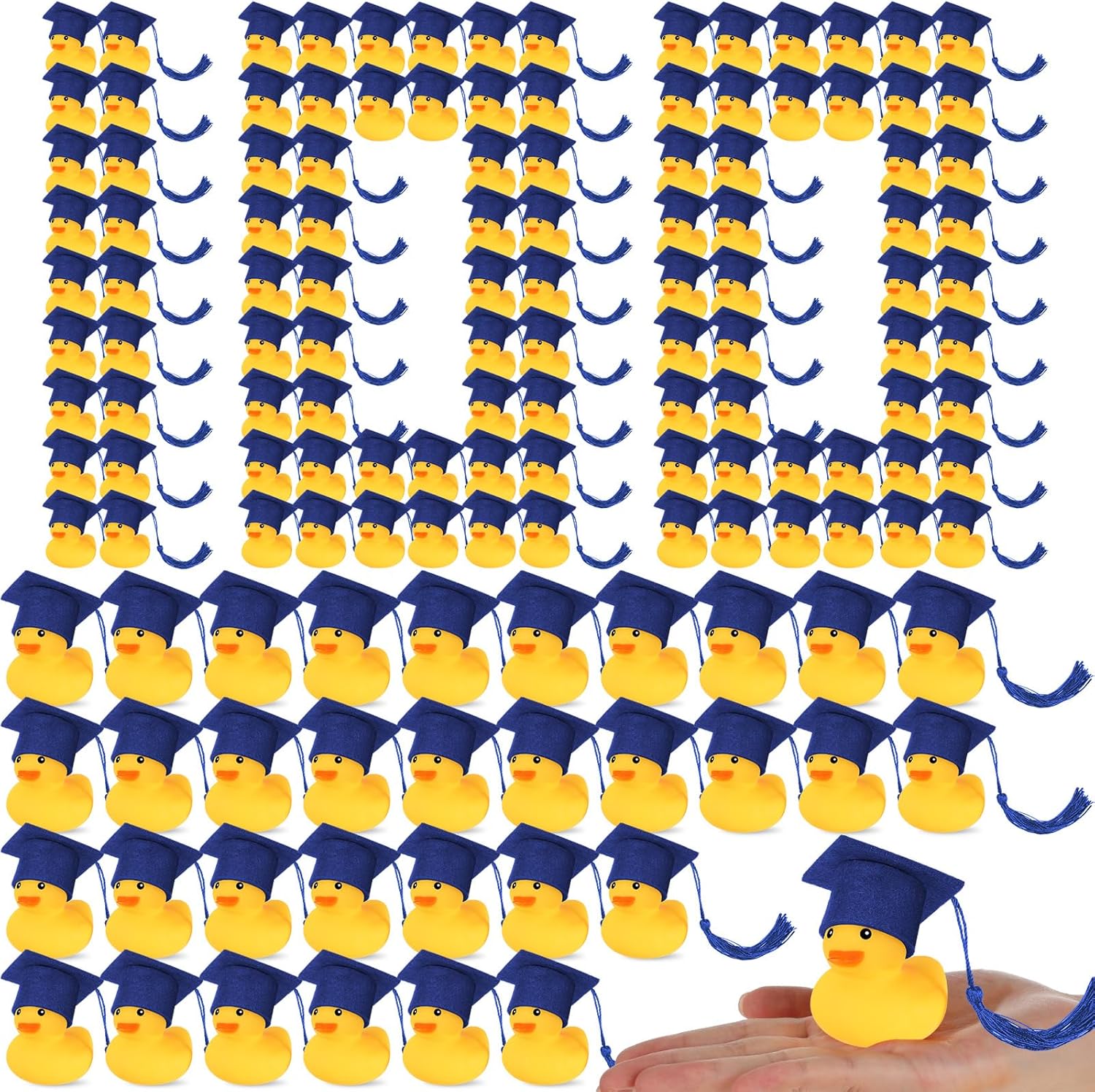 Jerify 100 Pcs Graduation Rubber Ducks with Cap 2026 Graduation Party Bath Rubber Duck Car Duck for Grad Gifts Party Car Dashboard Decoration (Blue Tassel)