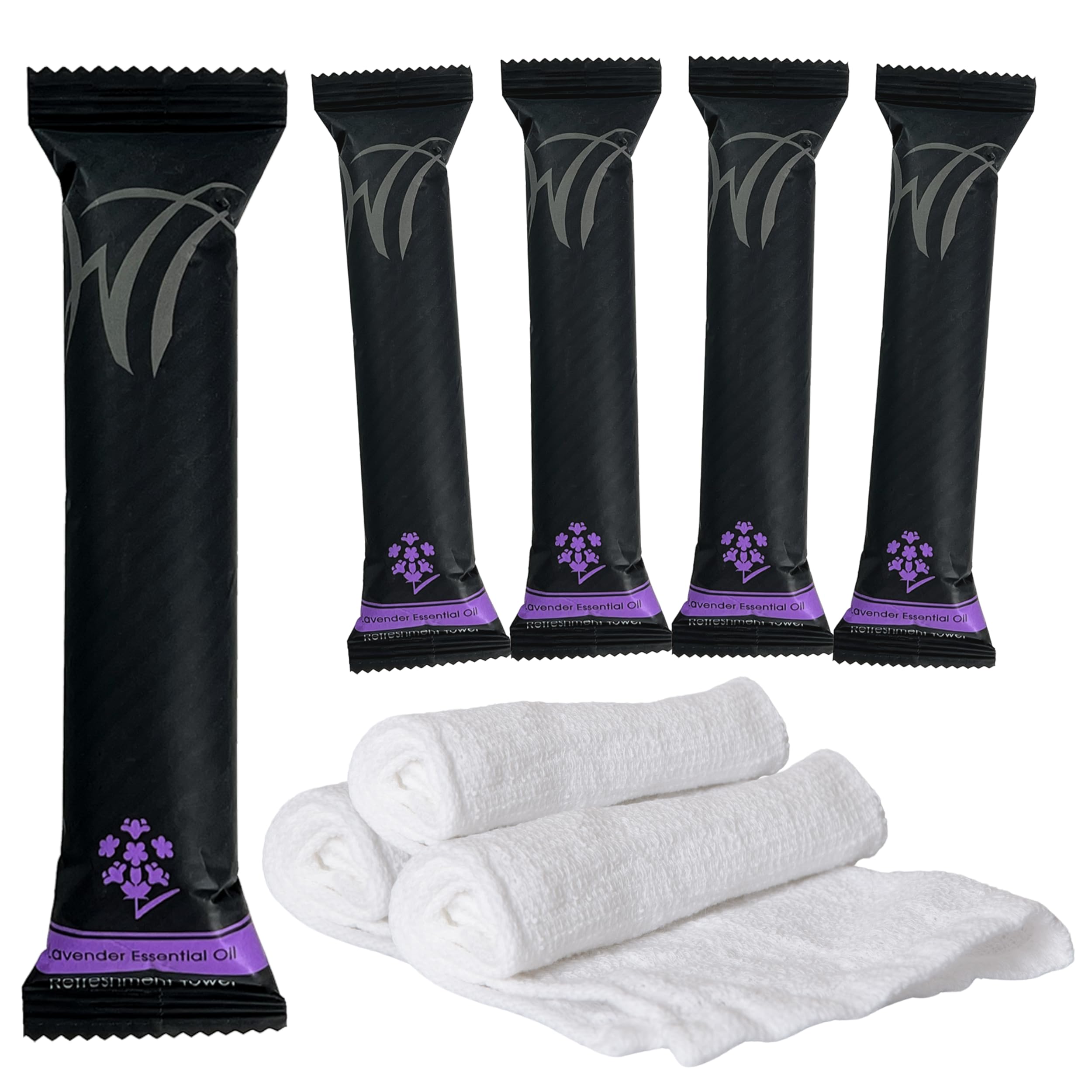 White Towel Services 8" x 8in Moist Cotton Towel Individually Wrapped - Lavender (Case of 50) - Single-Use Oshibori Style Cotton Hospitality Towels