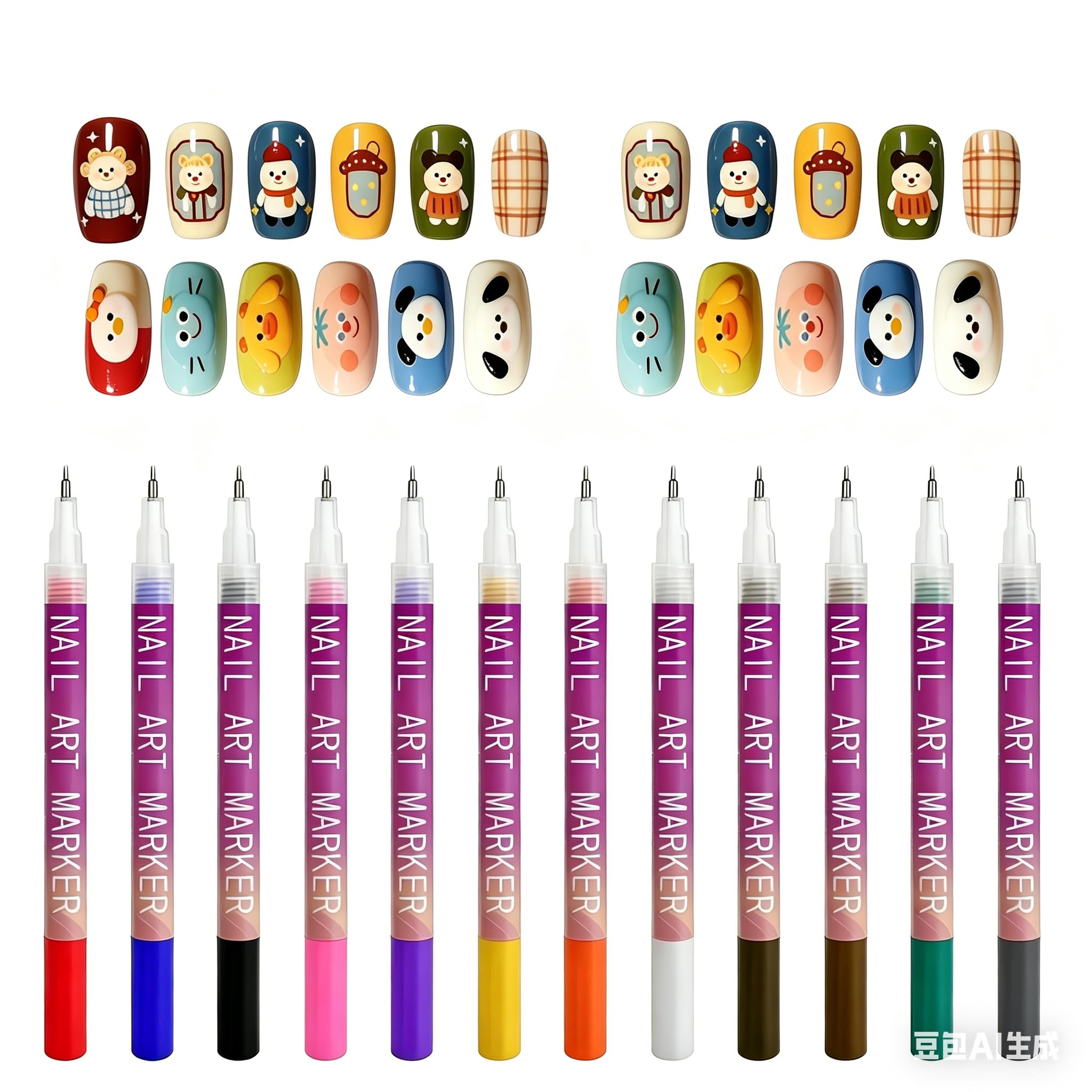 Set da 12 Penne per Nail Art 3D con Pennelli per Disegno e Dotting, Kit Completo per Decorazione Unghie Fai da Te, Ideale per Adulti e Bambini