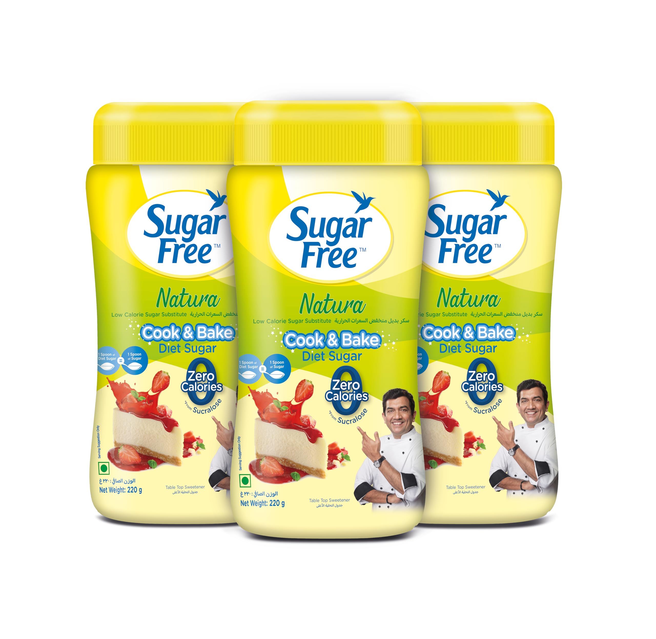 Sugar Free Natura Sweetener Powder 220g (Pack of 3) | No Added Sugar | Low Calorie Sugar Substitute for Tea, Coffee & Cooking | Diet-Friendly Sweetener (Total 660g) SF - Powder
