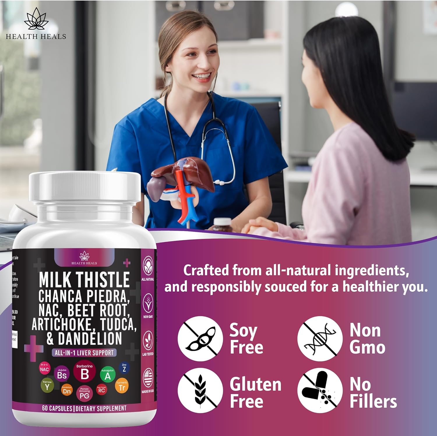 Milk Thistle NAC Chanca Piedra Beet Root Artichoke Dandelion Root - Liver Supplement Plus Astragalus TUDCA Choline & Ginger- 120 Count