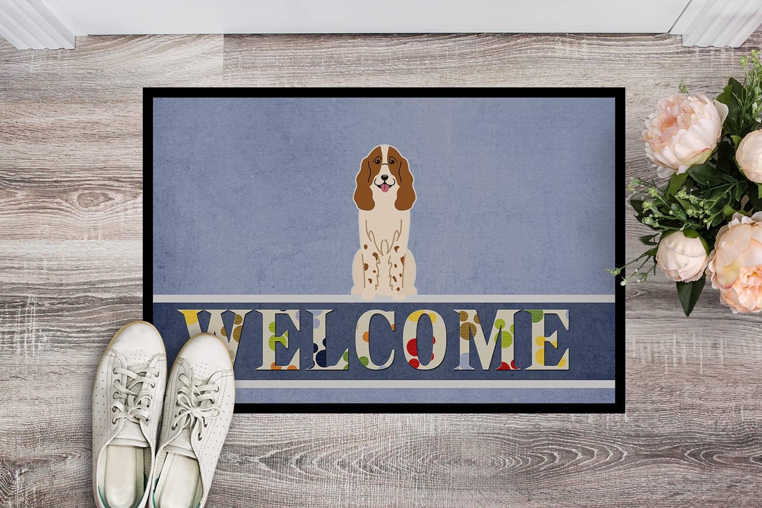 Caroline's Treasures BB5612MAT Russian Spaniel Welcome Doormat 18x27 Front Door Mat Indoor Outdoor Rugs for Entryway, Non Slip Washable Low Pile, 18H X 27W