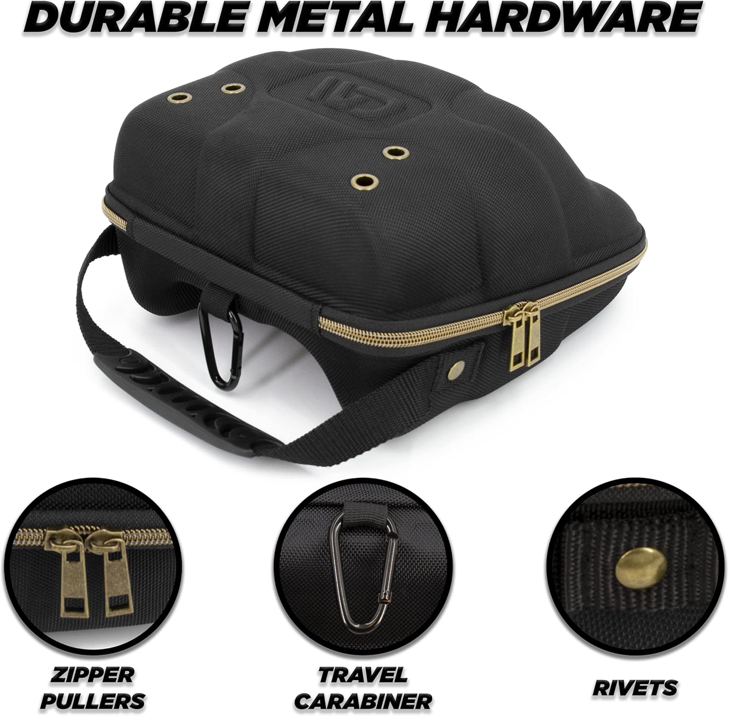 CASEMATIX Hat Travel Case for up to 3 Baseball Caps with Crush-Resistant Hard Shell Outer, Metal Travel Carabiner and Comfortable Handle - Portable Hat Case Carrier for Travel and Hats Storage