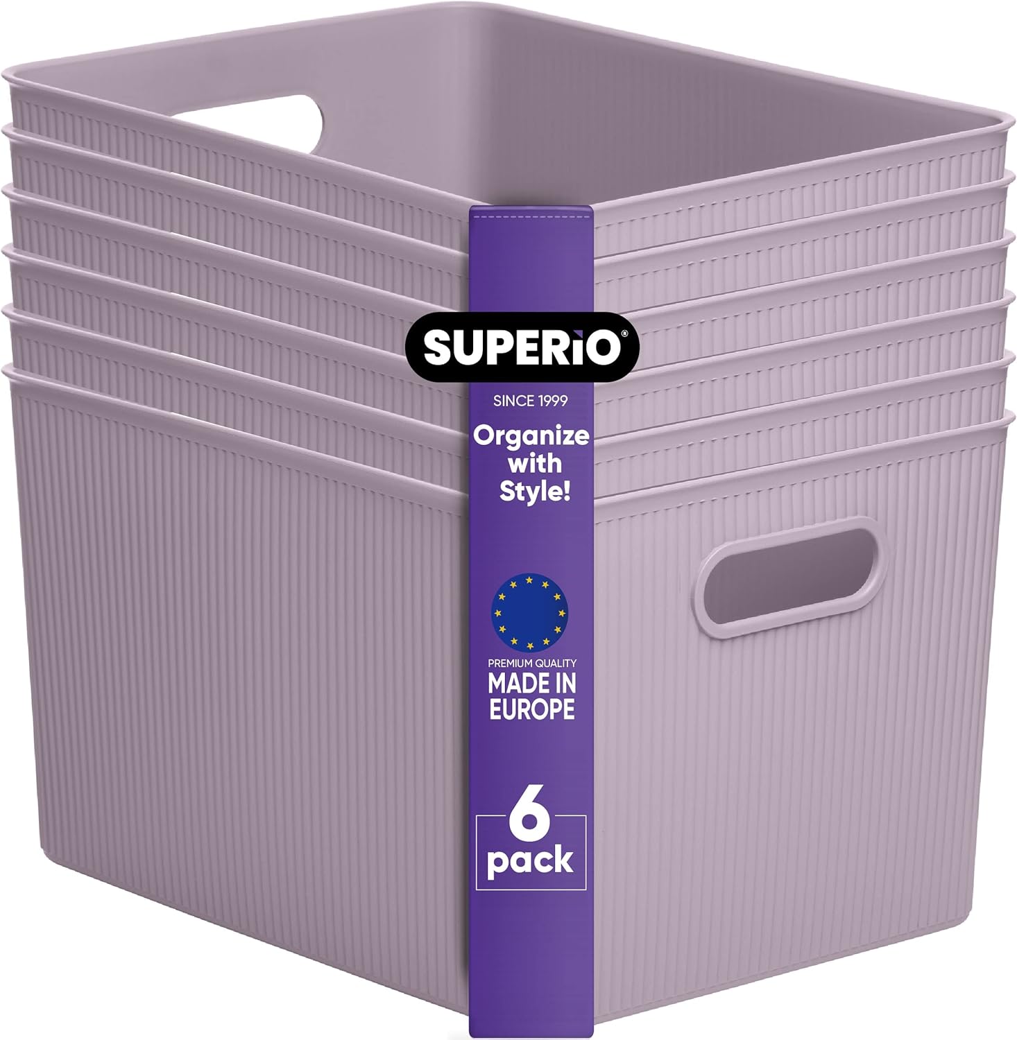 Superio Ribbed Collection Decorative Plastic Open Home Storage Bins