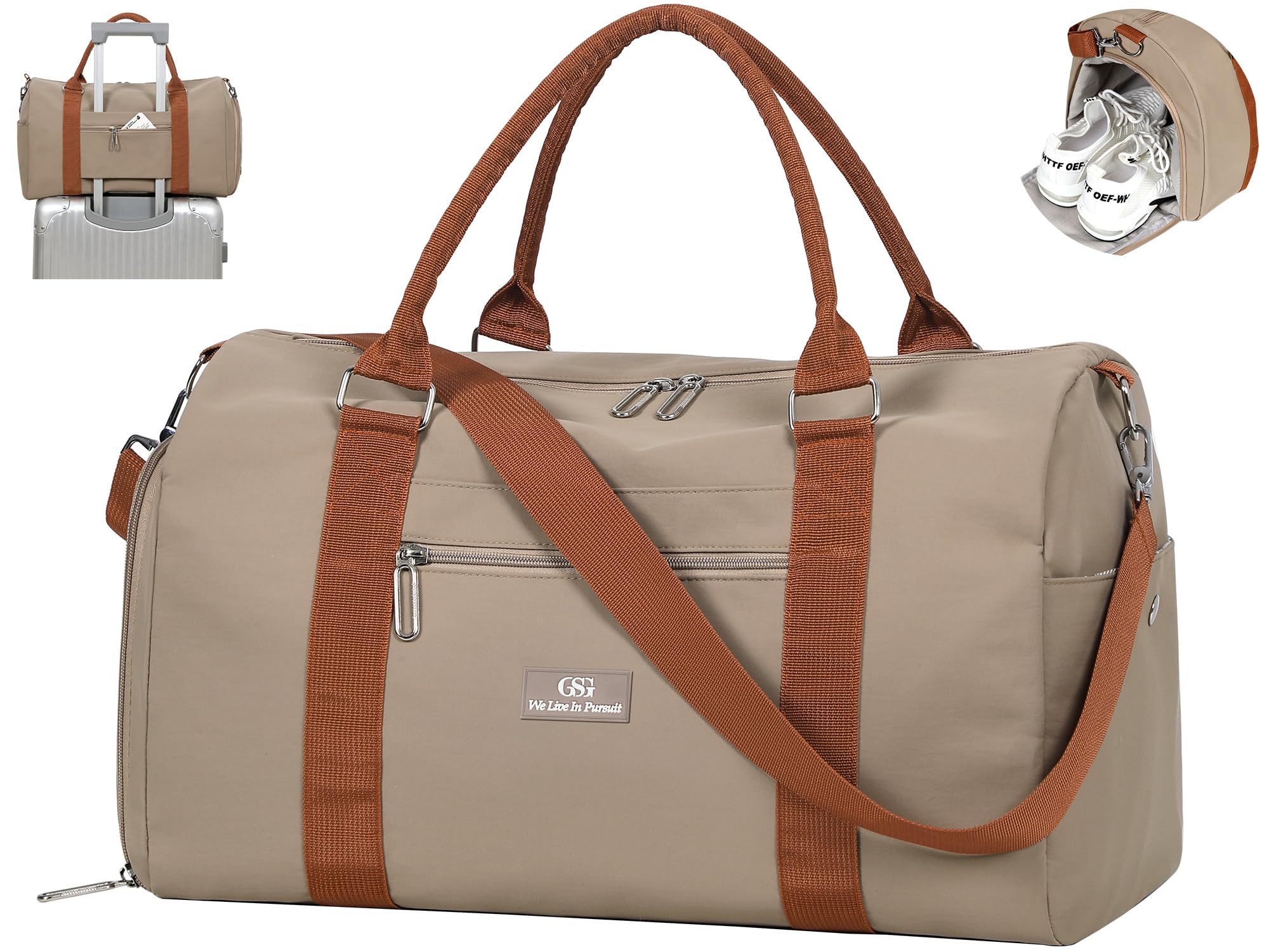 GSG SINCE 1998 Sports Gym Bag Womens Travel Bag with Shoes Compartment & Wet Pocket, Weekend Overnight Duffle Hospital Bag Carry On Holdall for Travel Swimming