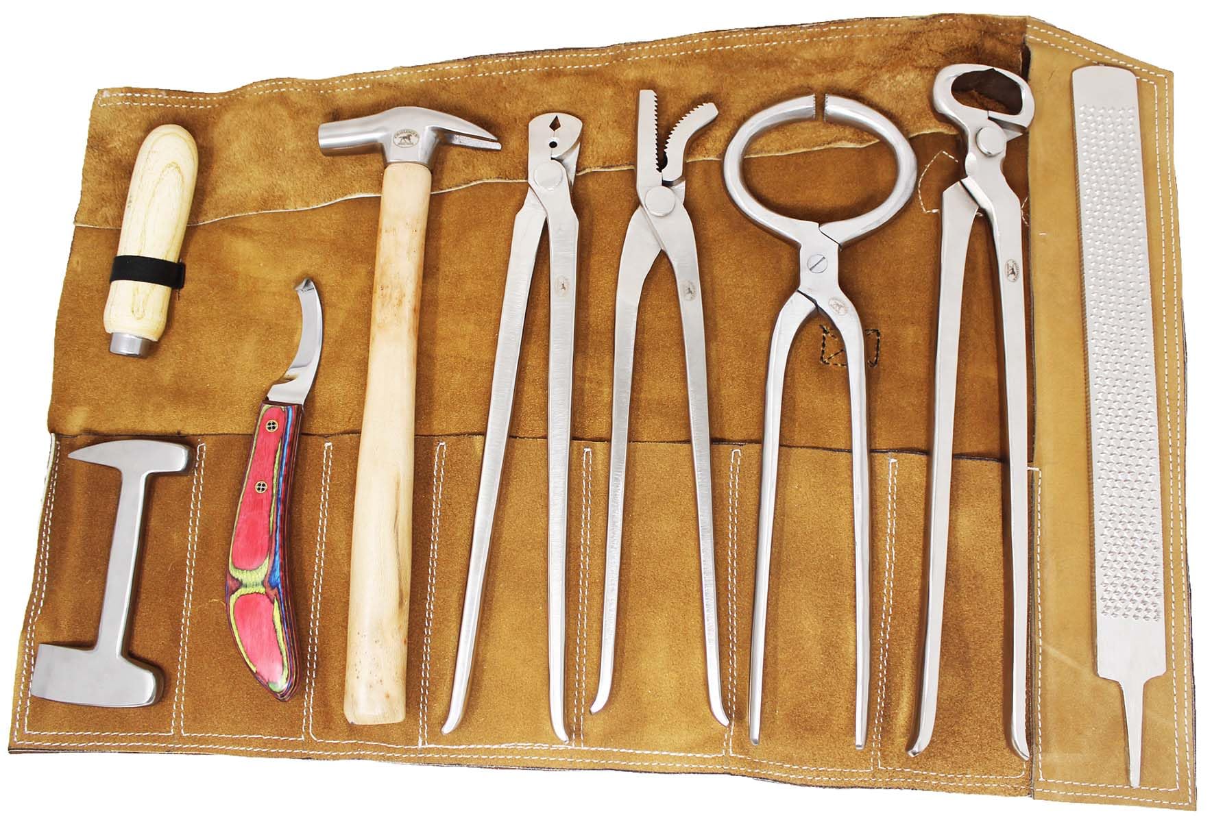 CHALLENGER Horse Farrier Tool Horse Farrier 9-Piece Hoof Grooming Tool Kit w/Suede Carry Bag 984GA01