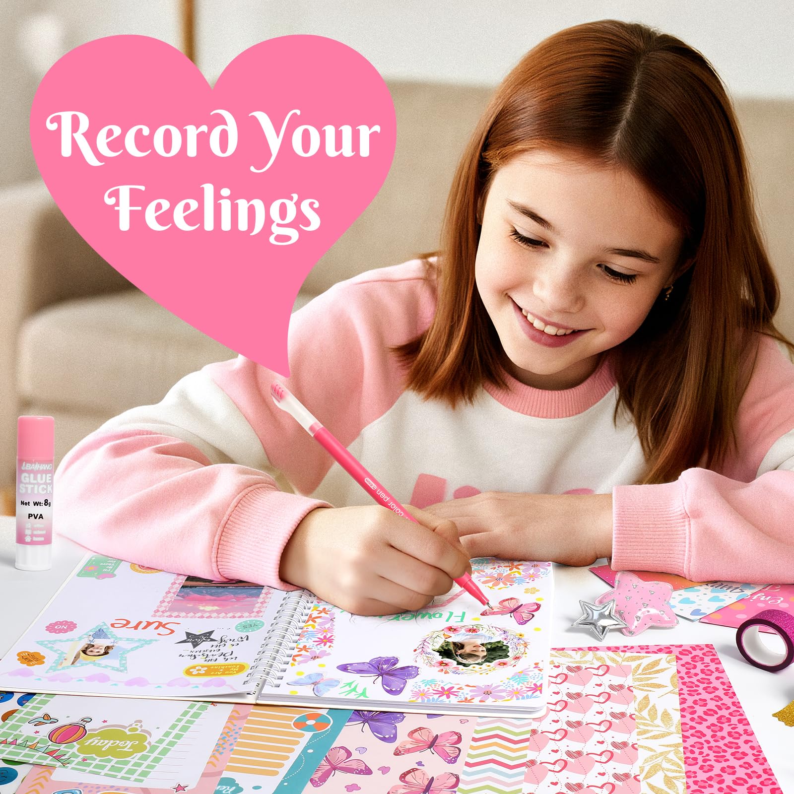 Sunrad Set diario fai da te per bambini, Scrapbook & Diary Supplies Set con taccuino A5, per scrapbook fai da te, kit di cancelleria, regalo per ragazzi 6, 7, 8, 9, 10, 11, 12 anni