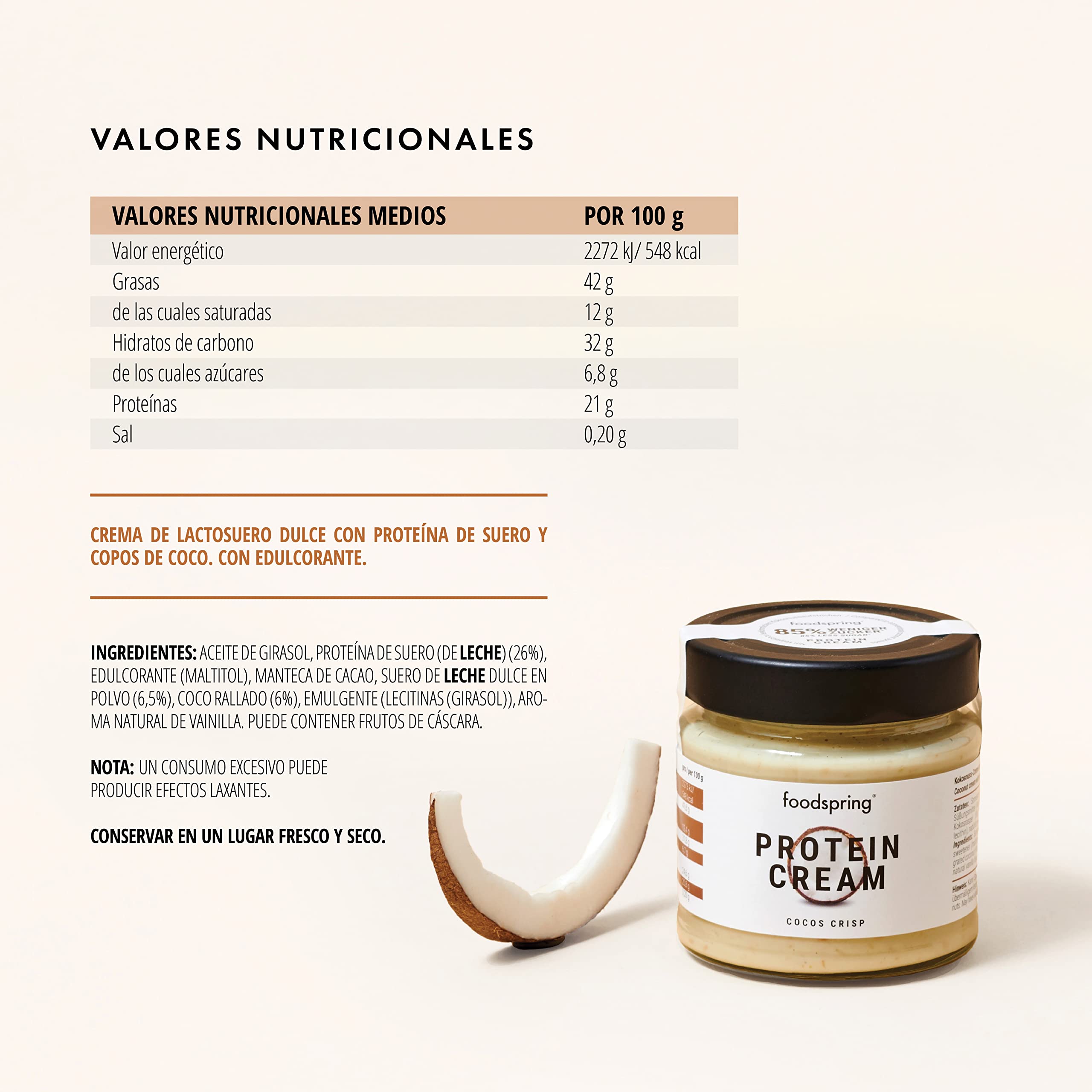 foodspring Crema Proteica, Coco, Pack de 3 x 200g, Extremadamente cremosa, Con 85% menos de azúcar