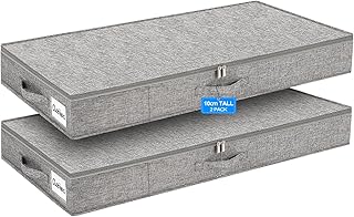 mepure Low Profile UnderBed Storage, 10CM High Slim Storage Boxes with Lids for Under Bed or Sofa, Sturdy Sidewalls & Bottom, Shallow Fabric Organizer for Clothes, 2-Pack