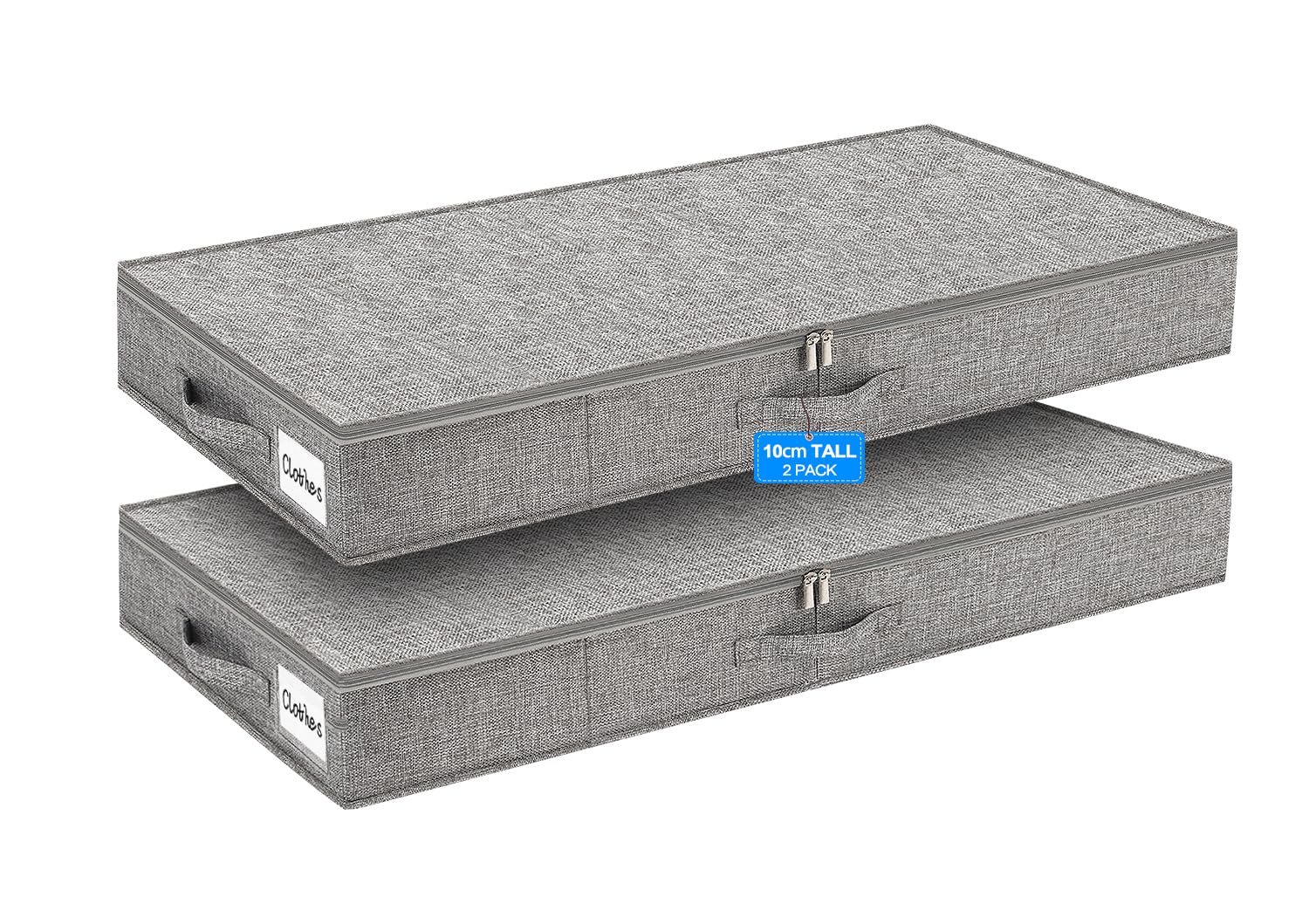 Mepure Grey - 2 Pack - Hard Under Bed Storage Low Profile, 10Cm High Slim Storage Boxes With Lids For Under Bed Or Sofa, Sturdy Sidewalls & Bottom, Fabric Organizer For Clothes, 2-Pack – 85×40×10Cm