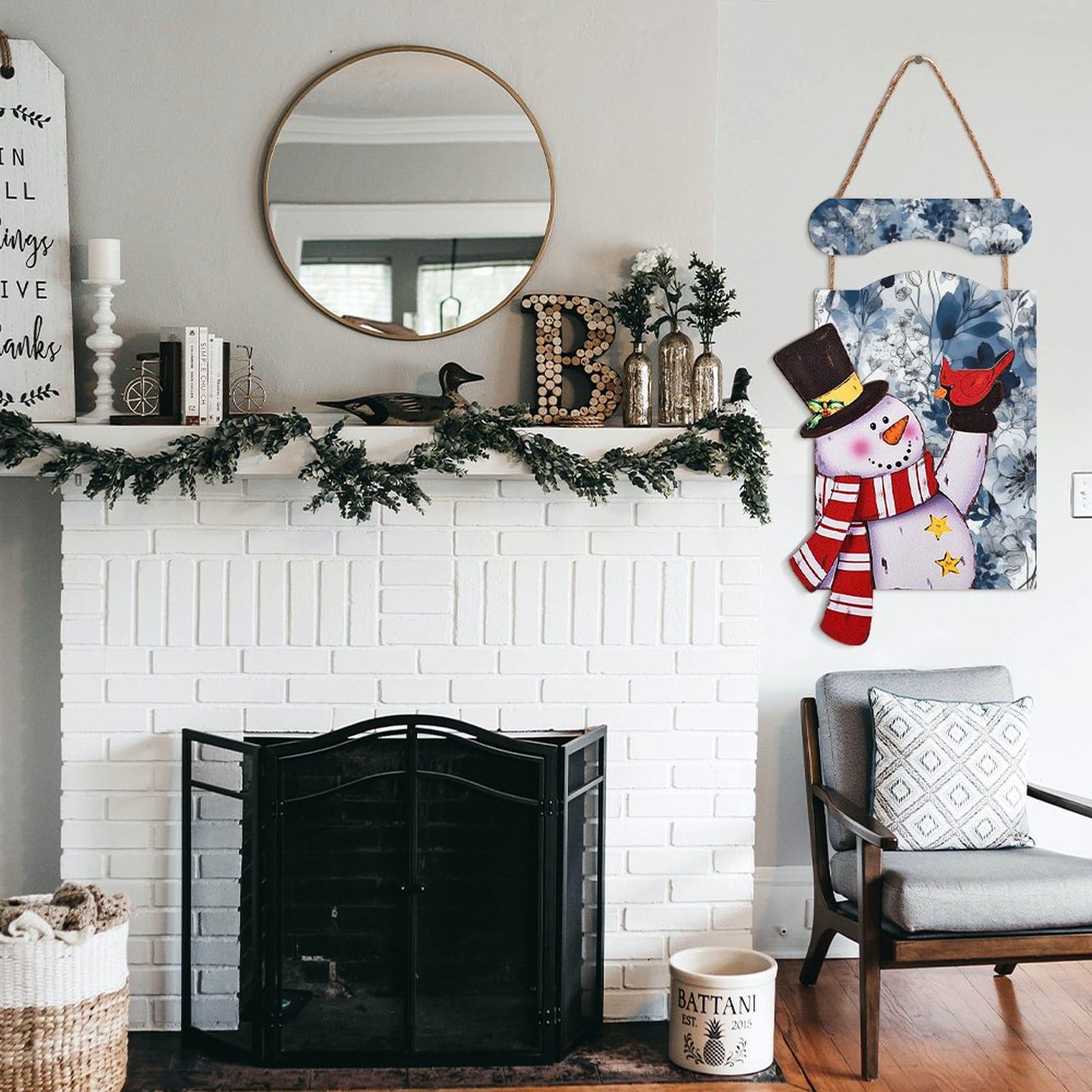 Bonhomme de neige de Noël en bois à suspendre pour décoration murale ou porte d'entrée, motif floral bleu turquoise, décoration de Noël pour sapin de Noël