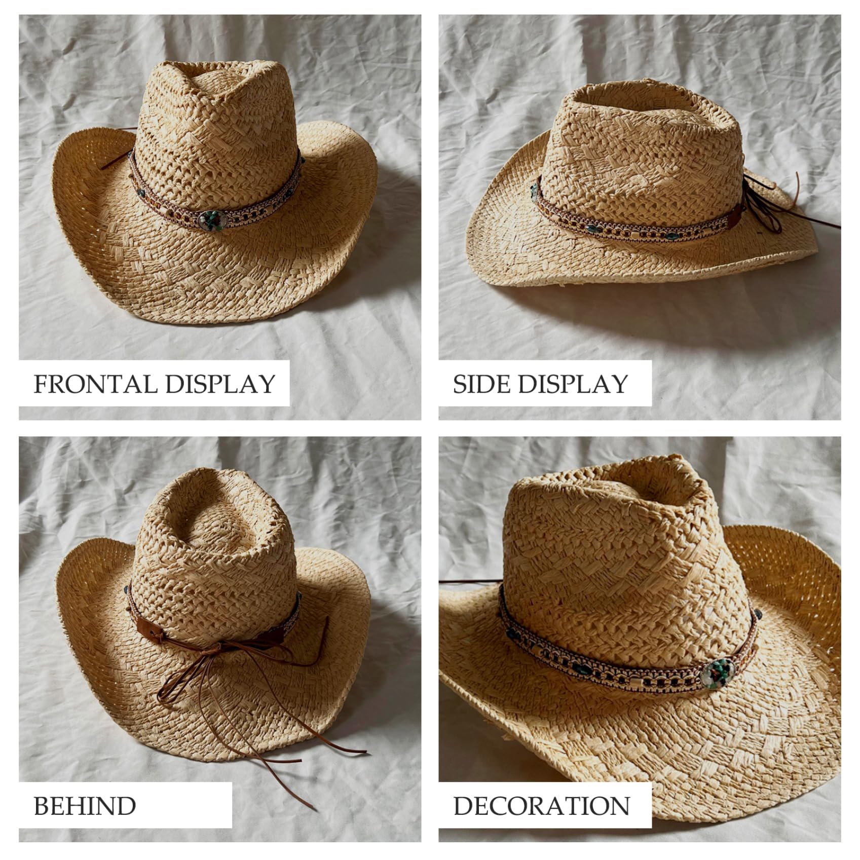 Straw Cowboy Hat Wide Brim Western Hat with Decorative Band Sun Protection EXTRA Wide Brim Hat. Outdoor Straw Sun Hat. Gardener Straw  main image 4