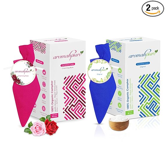 Aromahpure Camphor Cube | Pack of 2| Original & Charming Rose Fragrance | 45 Days Last Long| 100% Pure & Organic Camphor Cube for Car, Room, Bathroom & Air Freshener