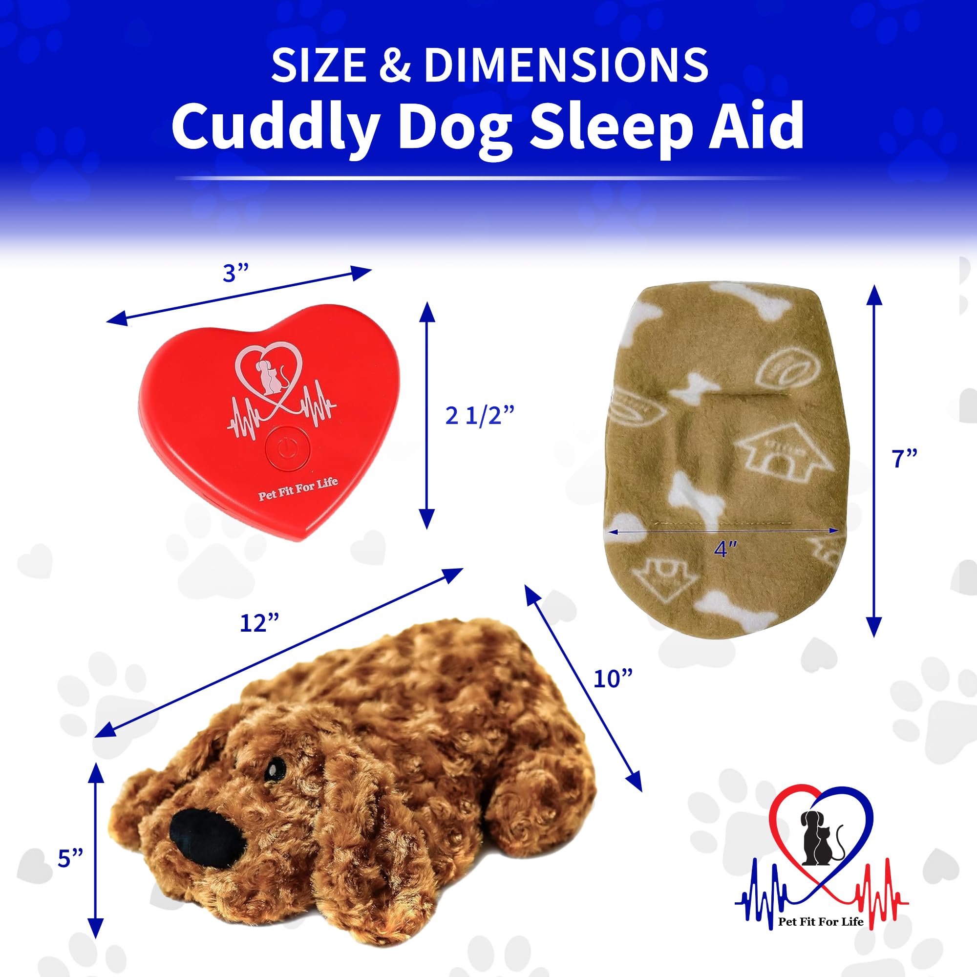 Pet Fit For Life Heartbeat - Juguete para perros con calor para calmar la ansiedad, ayuda para dormir para cachorros con simulador de latido cardíaco recargable por USB e inserto de almohadilla de