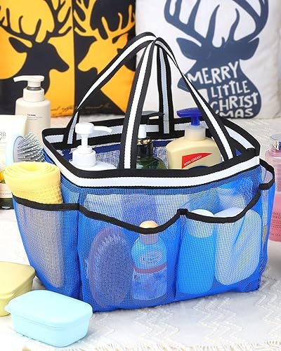 Miniatura 3 de fiezkaa Organizador de ducha de malla portátil para dormitorio universitario, camping, viajes, gimnasio (azul)
