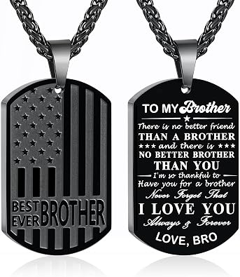 GLITTO Best Dad Son Brother Grandson Grandpa Boyfriend Husband Ever Necklace, Stainless Steel Flag Dog Tags Pendant, Birthday Christmas Gifts Jewelry for Men Boys