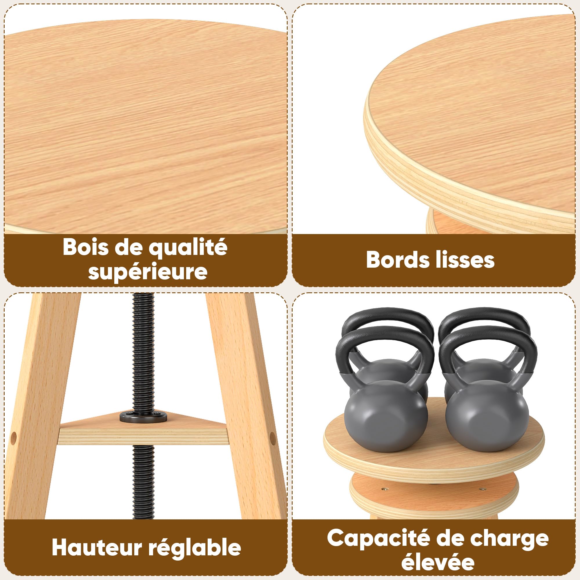 Tabouret Bois Hêtre Réglable en Hauteur 30 cm pour Artiste Dessin Studio Bar Cuisine