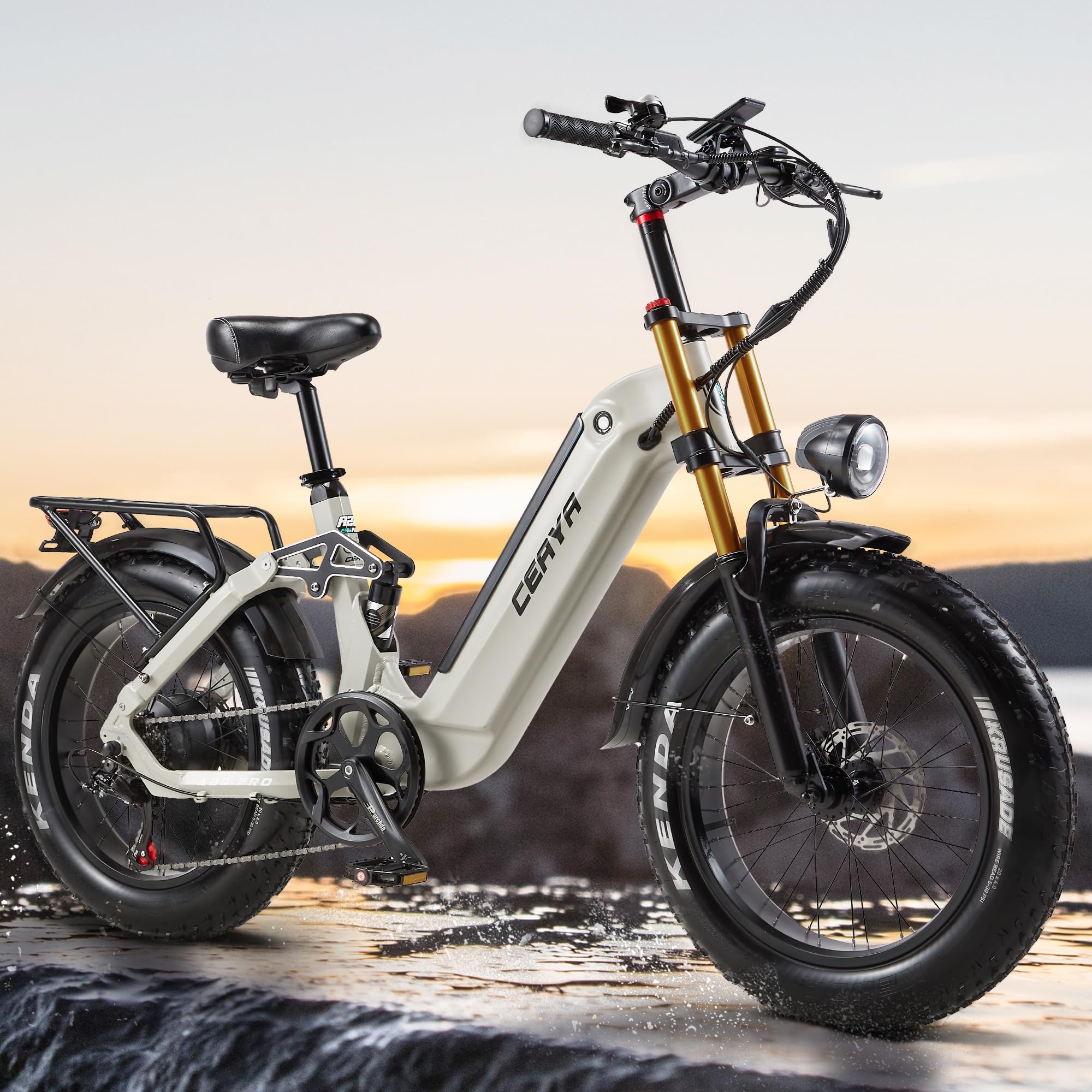 Vélo Électrique 20" × 4.0 Fat Bike Electrique VTT Electrique Adulte Homme Femme Velo Electrique avec Batterie Amovible 48V20AH Freins Hydrauliques Doubles Suspension Double A20 Pro