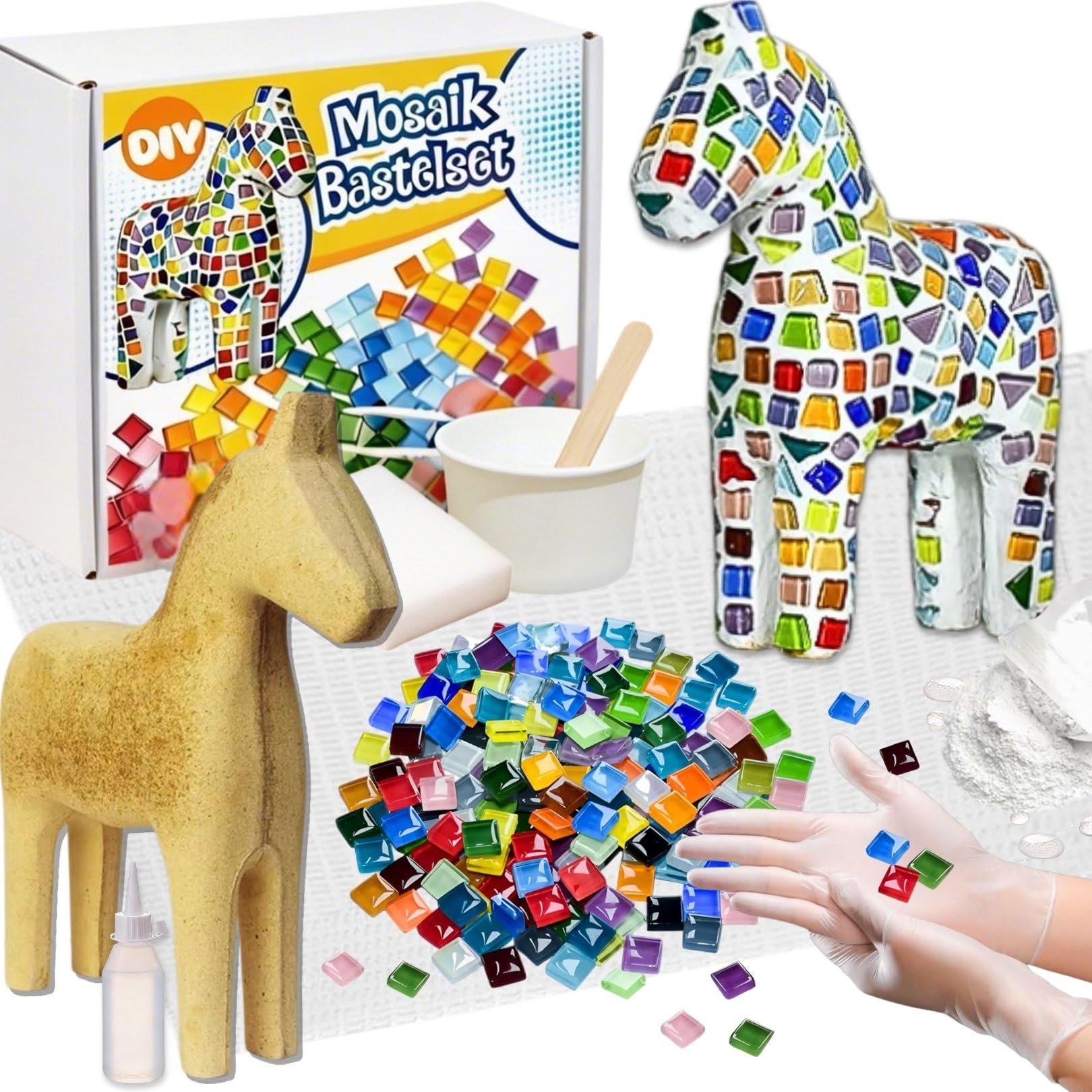 Kit de Mosaïque Cheval DIY,Carreaux Mosaique Colorés,Base Brute en Forme de Cheval,Matériaux,Outils et Notice d’utilisation,Mosaique Loisir Creatif,Kit Créatif de Bricolage pour Adultes et Enfants