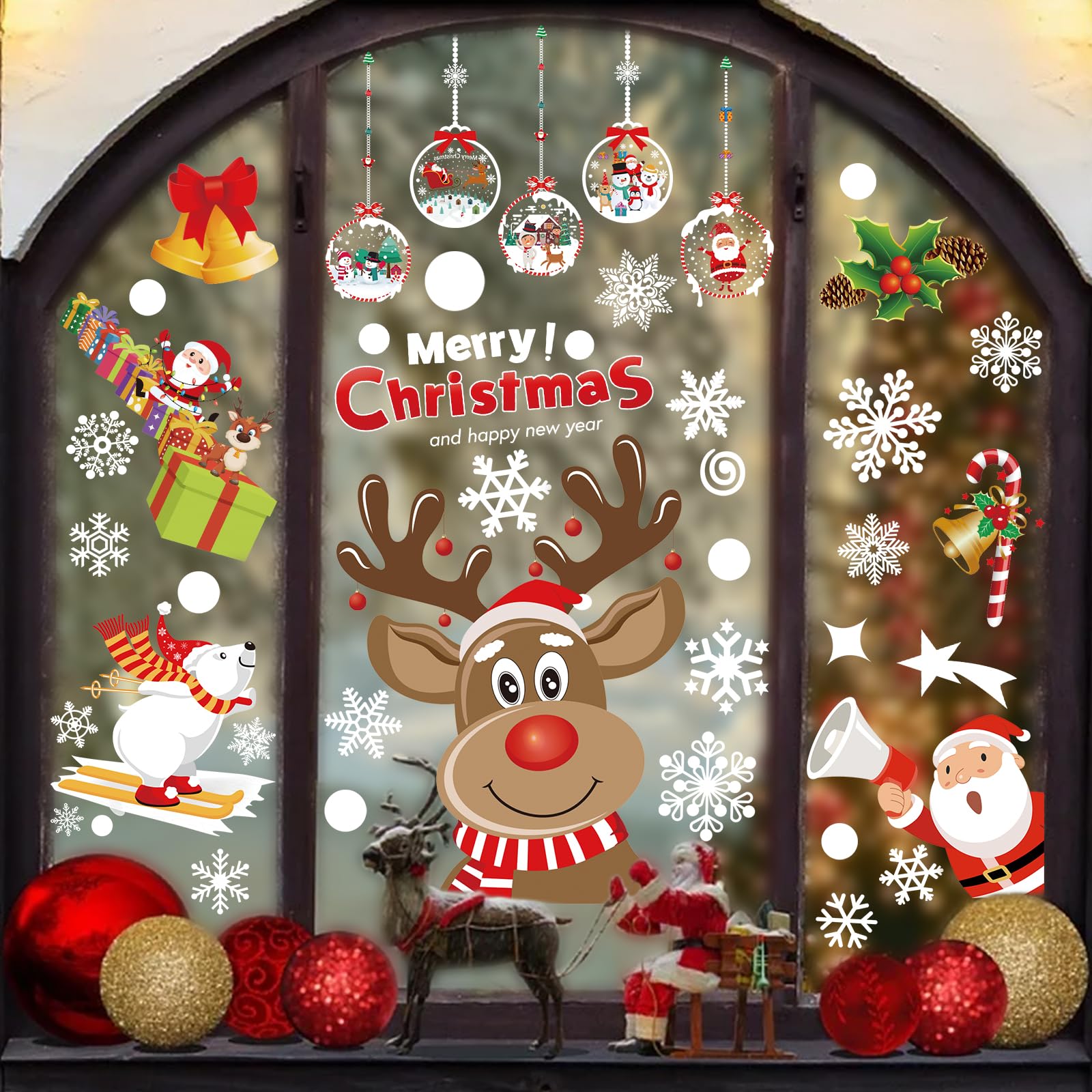 Christmas Window Stickers, 152 Pcs Reusable Window Clings Snowflake Decal - Image 4