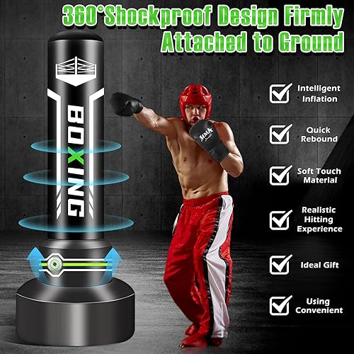 Miniatura 7 de Upgrated Standing Punching Bag for Adults, Boxing Bag with Automatic Built in Air Pump and 12OZ Gloves, 69'' Kicking Bag Boxing Equipment Heavy Bag