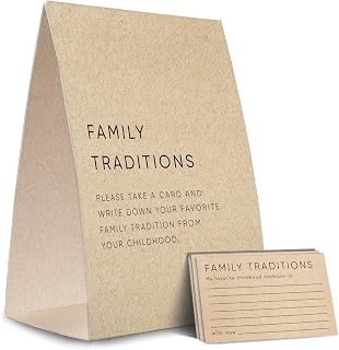 Kraft Paper Family Traditions Sign,Baby Shower Game Kit (1 Standing Sign + 50 Guessing Cards),Baby Showers Decorations