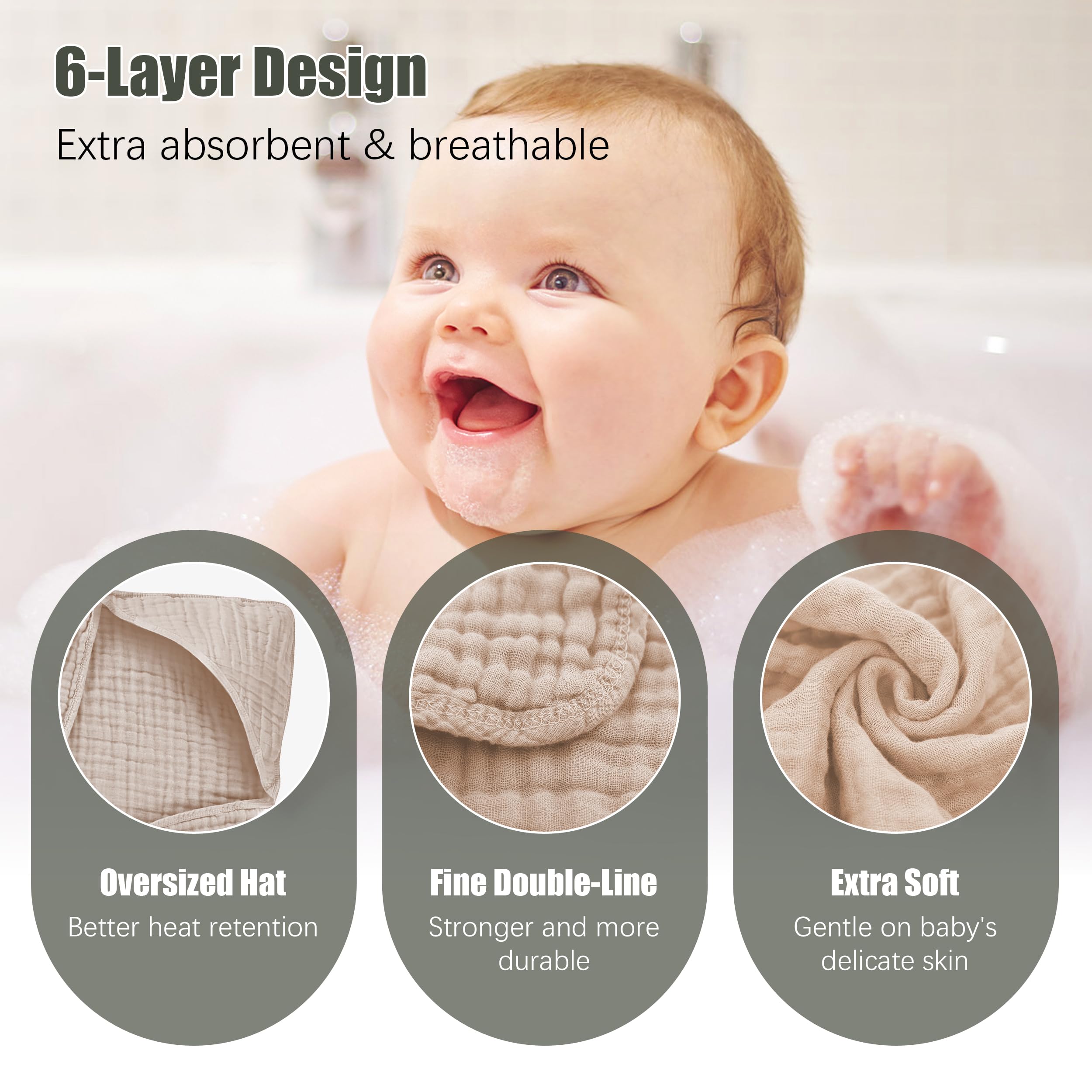 Spotted Play - Paquete de 2 toallas con capucha para bebé, 100% algodón muselina para recién nacidos, bebés, niños pequeños y niños, tamaño grande de 32 x 32 pulgadas, altamente absorbentes y