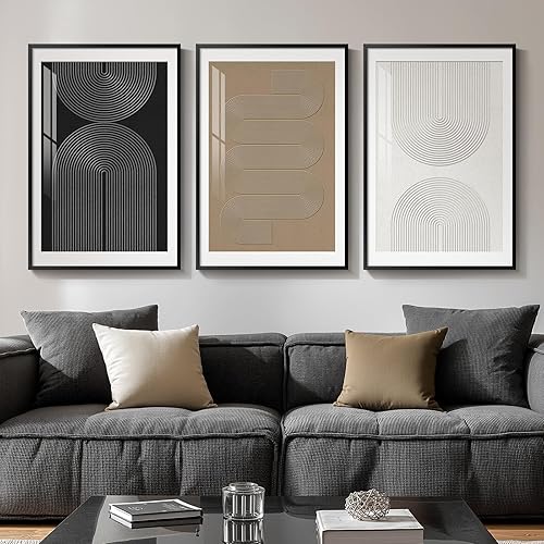 Miniatura 13 de Arte de pared abstracto enmarcado en blanco y negro grande para sala de estar, 3 piezas de impresiones en lienzo modernas grandes, pinturas, obras