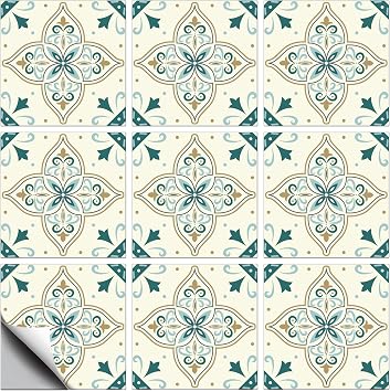 CHGCRAFT 18 Pcs White and Green Patten Tile Sticker Vintage Flowers Patten Peel and Stick Wall Stickers Waterproof Self Adhesive Stick on Tile Decals for Kitchen Bathroom Wall Art Decor 66 Inch