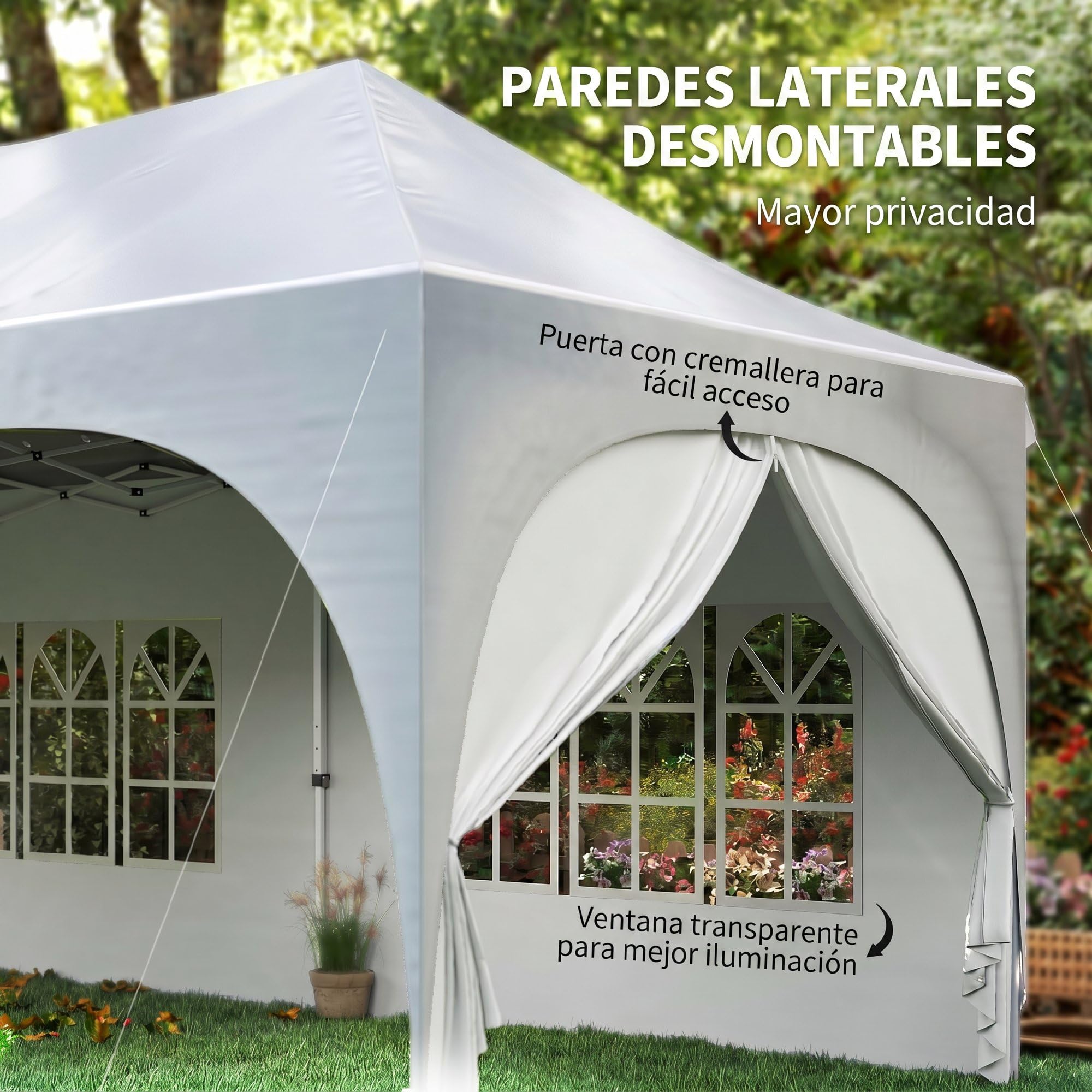 Outsunny Carpa Plegable 6x3 m, Pop-up, con 6 Laterales Extraíbles, Cenador de Jardín con Altura Ajustable, Ventanas, Bolsa de Transporte, UPF30+, Gazebo para Camping, Fiestas, Exterior, Gris Claro