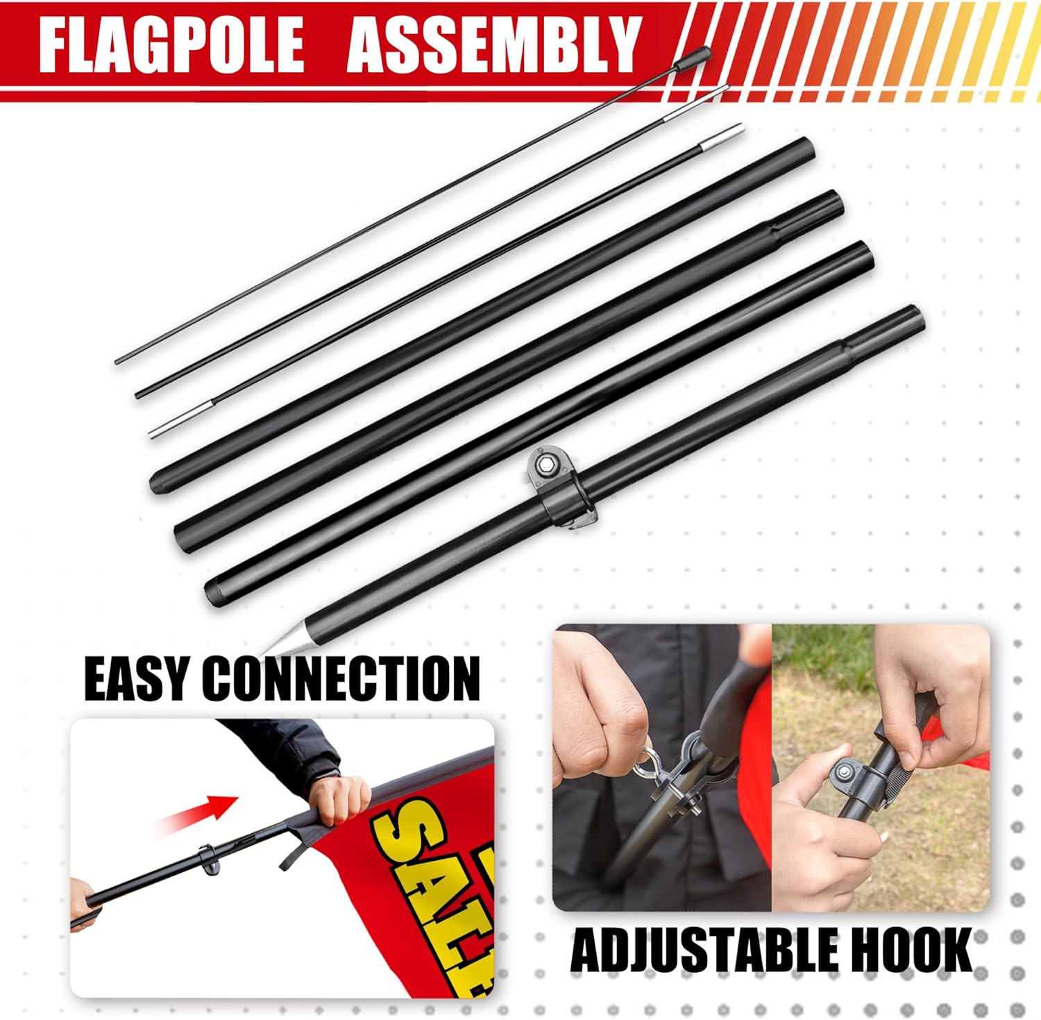 Anley 7.5 FT Garage Sale Feather Flag Banner Kit - Outdoor Swooper Advertising Flags with Pole and Stake - Garage Sale Sign for Home, Neighborhood Sales, Yard Sales - Weather Resistant & Easy Setup - Image 4