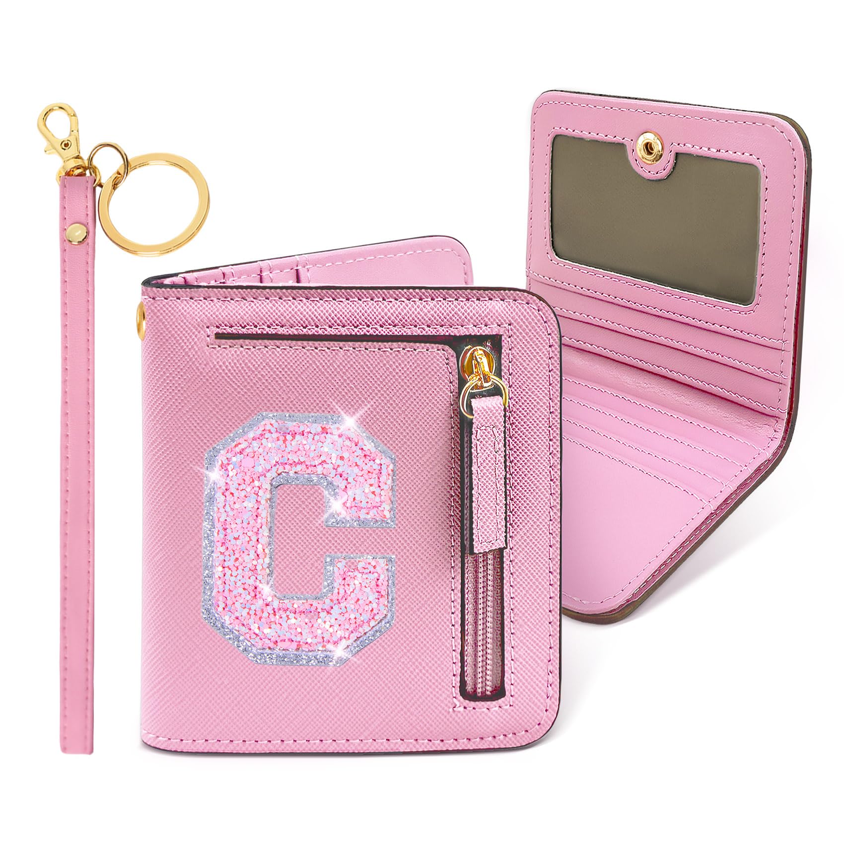 COSHAYSOO Small Wallet RFID Blocking Womens Lady Teenager Girls Personalized Initial Easter Gift Preppy Monogrammed Letter Mini Purse for Travel Credit ID Cards Cash Coin Slot Holder Organizer Pink C