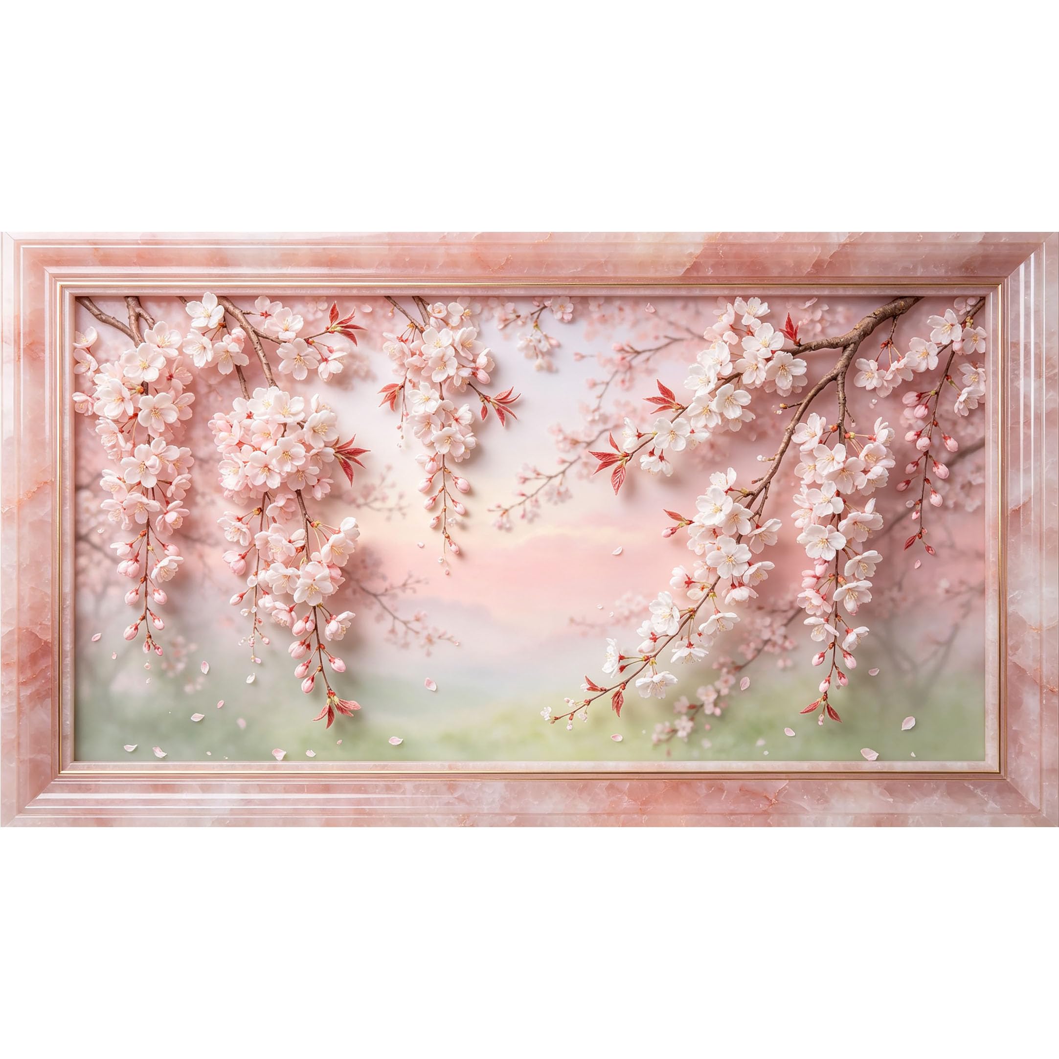 QZLITHOTIC 50x90cm3D Framed Wall Art， Sakura Blossom Botanical Self‑Adhesive Mural， Water‑Activated Peel & Stick Fabric Decor Wall Decal for Bedroom Living Room