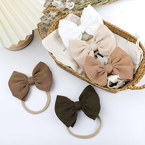 Miniatura 7 de YanJie Diademas de nailon suave de 4.5 pulgadas, lazos para recién nacidos, diademas hechas a mano, accesorios para el cabello para recién nacidos,