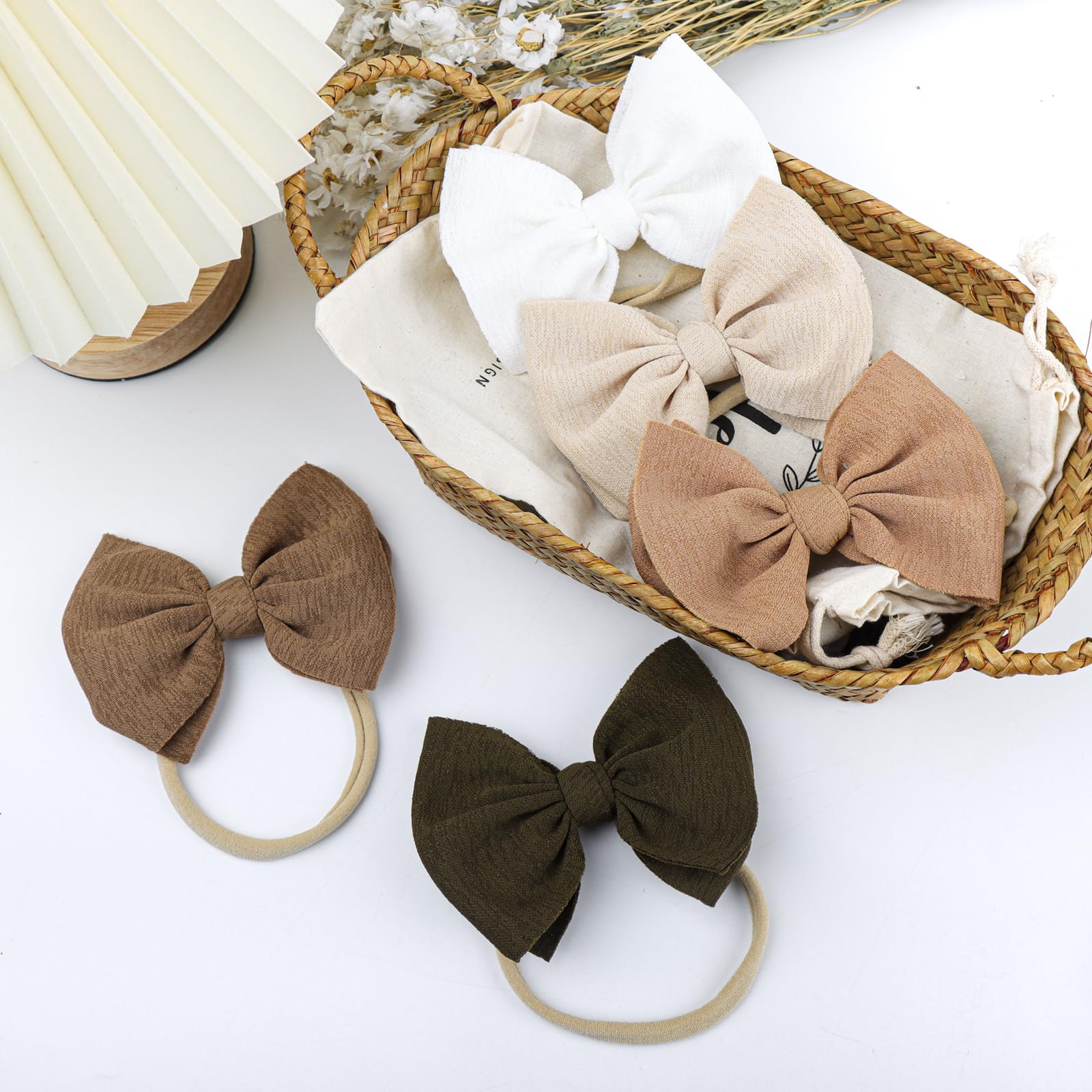 YanJie Diademas de nailon suave de 4.5 pulgadas, lazos para recién nacidos, hechas a mano, accesorios para el cabello para recién nacidos, bebés, niños, 16 unidades