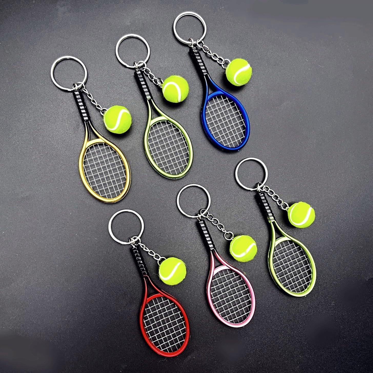 JZK 6x Llavero raqueta de tenis mini llavero pelota de tenis, regalo temático tenis, regalo para fanáticos tenis, decoraciones favores de fiesta tenis, recuerdo de juegos deportivos