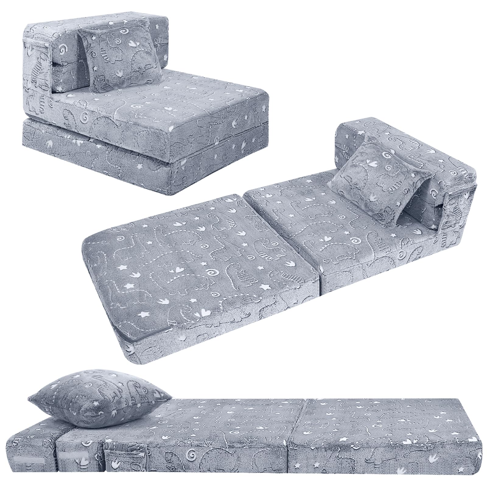 MeMoreCool Divano letto per bambini, materasso da pavimento per bambini che si illumina al buio, divano modulare per bambini, divano pieghevole futon convertibile, materasso pieghevole per stanza dei