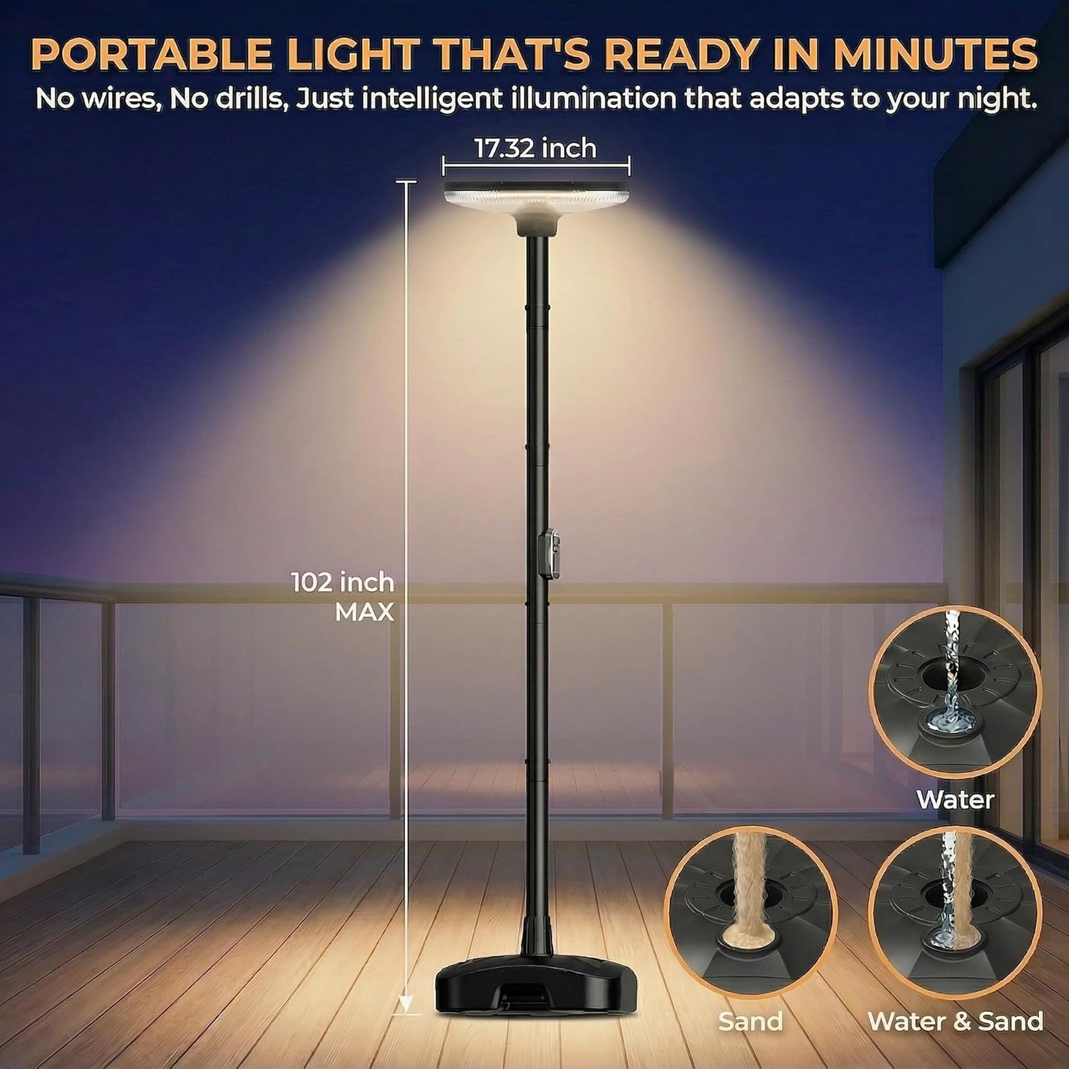 Solar Post Light Outdoor with Round Lamp Head, 2600LM Bright LED, Adjustable Height, IP65 Waterproof & All-Weather, Solar Powered for Yard, Garden, Patio, Pathway (Square Lamp Head)