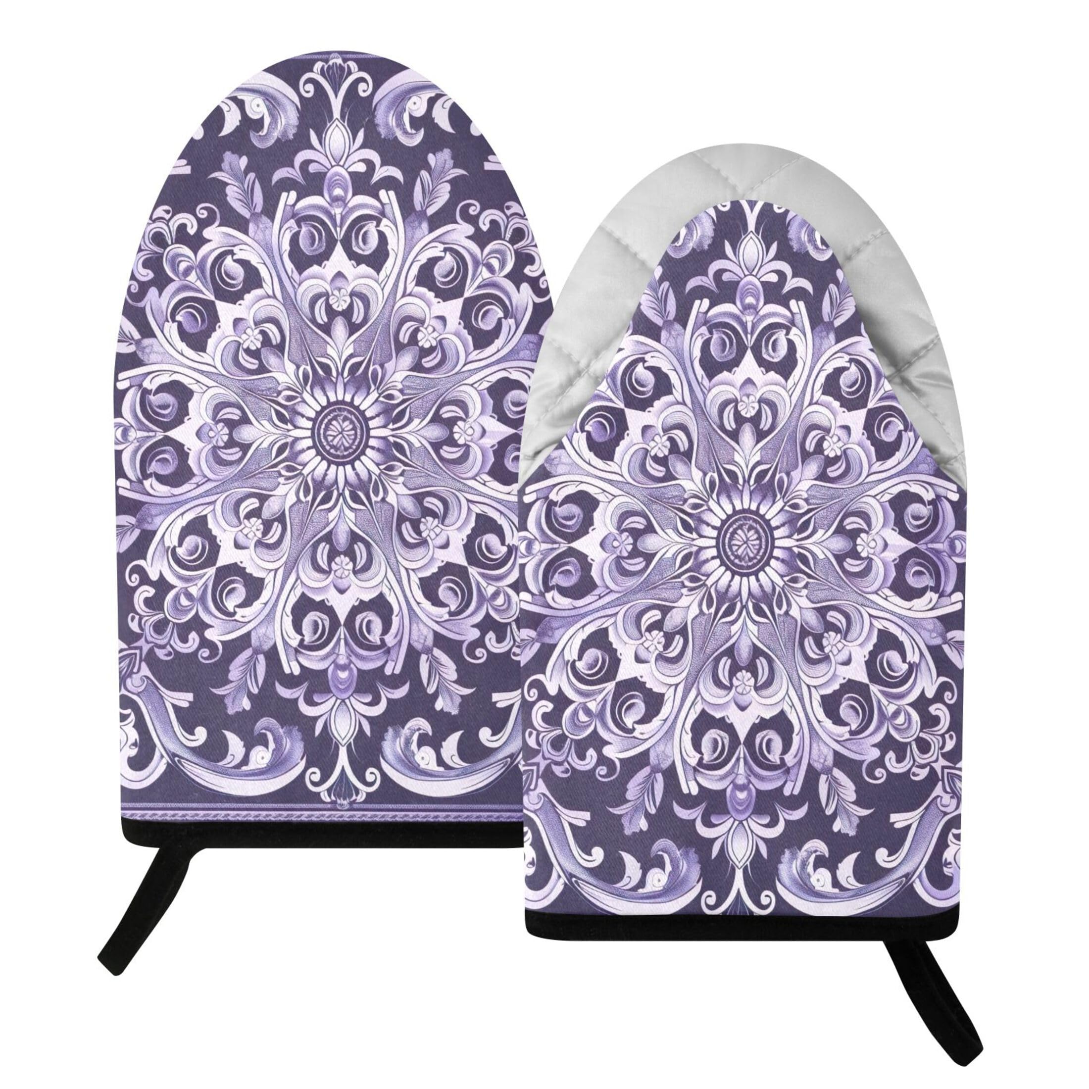Kutsu Violet Mandala Oven Mitts for Kitchen, Heat Resistant Cotton Oven Gloves for BBQ Baking Cooking, Breathable Kitchen Essentials, 2 pcs