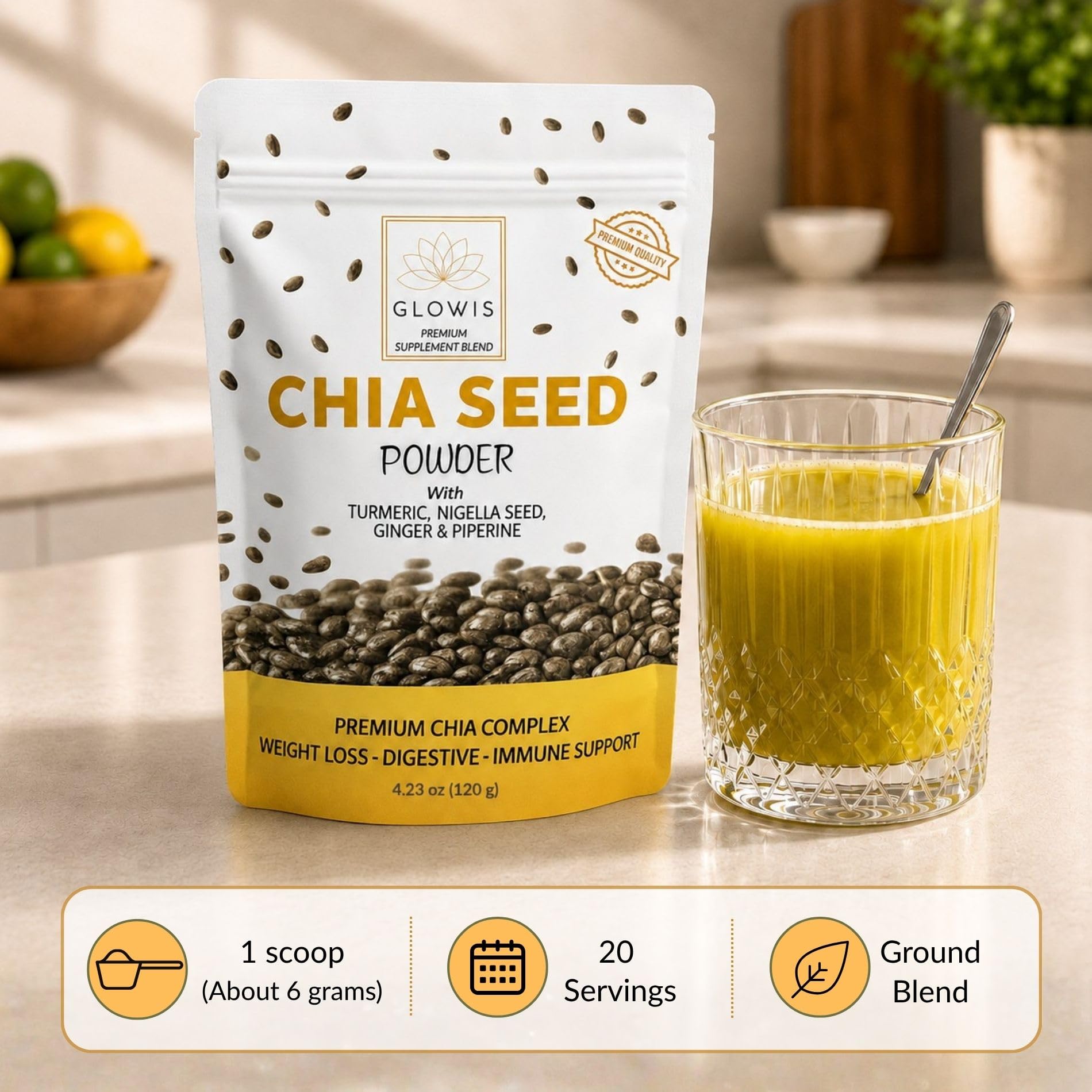 Organic Chia Seed Powder — 5-in-1 Superfood Blend with Turmeric, Ginger & Black Pepper | Fiber-Rich for Appetite Control & Fullness | Plant Protein, Vegan, Non-GMO | 4.23 oz (20 Servings) — Amazon image 5